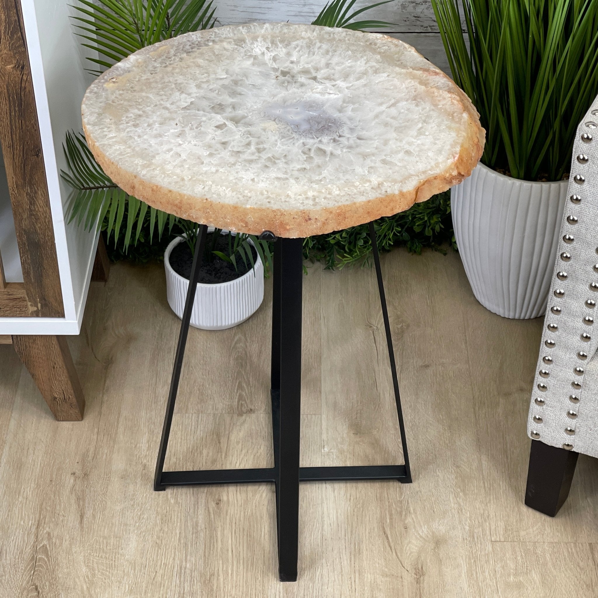 Natural Brazilian Agate Side Table, single slice on a black metal base, 24.75" tall #1307-0018 by Brazil Gems - Brazil GemsBrazil GemsNatural Brazilian Agate Side Table, single slice on a black metal base, 24.75" tall #1307-0018 by Brazil GemsTables: Side1307-0018