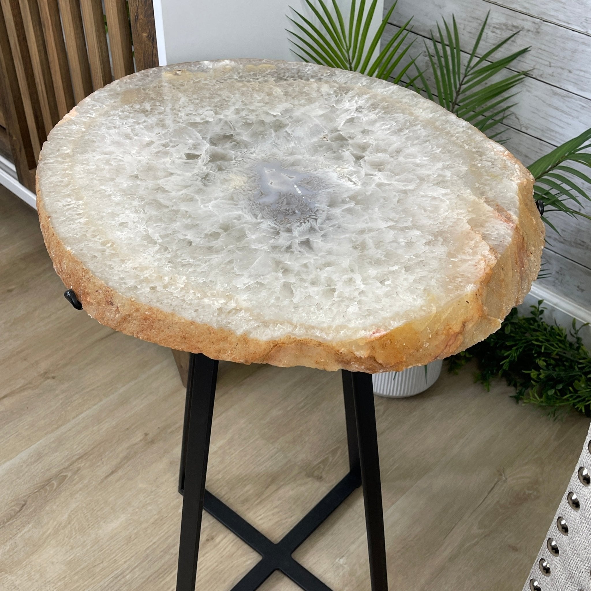 Natural Brazilian Agate Side Table, single slice on a black metal base, 24.75" tall #1307-0018 by Brazil Gems - Brazil GemsBrazil GemsNatural Brazilian Agate Side Table, single slice on a black metal base, 24.75" tall #1307-0018 by Brazil GemsTables: Side1307-0018