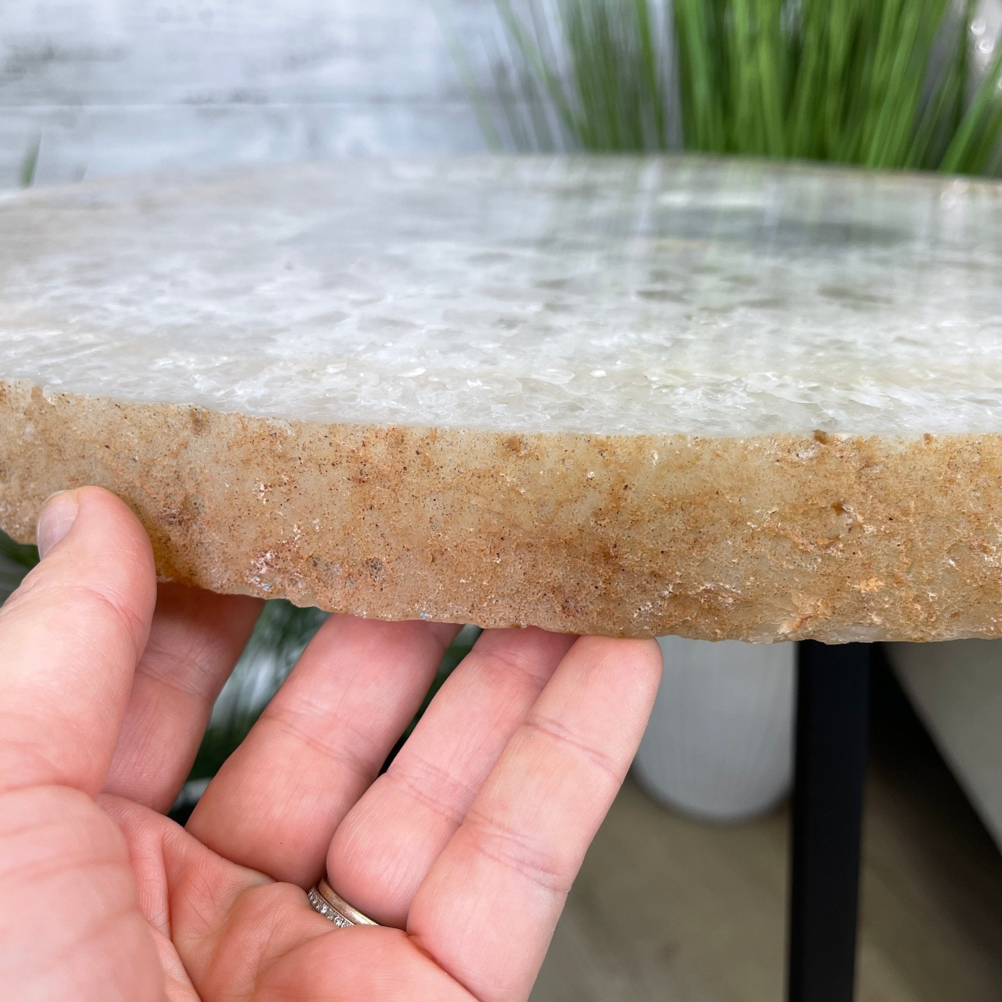 Natural Brazilian Agate Side Table, single slice on a black metal base, 24.75" tall #1307-0018 by Brazil Gems - Brazil GemsBrazil GemsNatural Brazilian Agate Side Table, single slice on a black metal base, 24.75" tall #1307-0018 by Brazil GemsTables: Side1307-0018