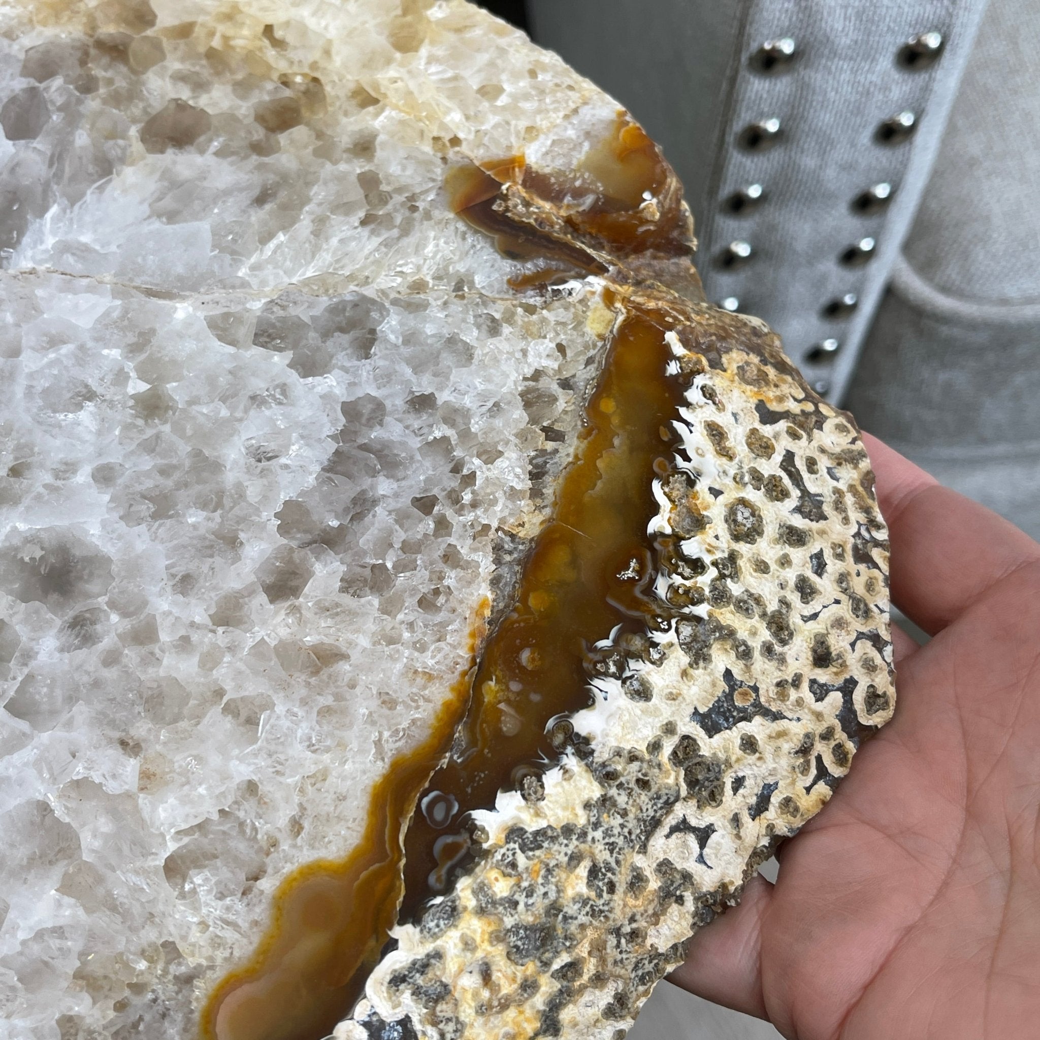 Natural Brazilian Agate Side Table, single slice on a black metal base, 24.75" tall #1307-0020 by Brazil Gems - Brazil GemsBrazil GemsNatural Brazilian Agate Side Table, single slice on a black metal base, 24.75" tall #1307-0020 by Brazil GemsTables: Side1307-0020