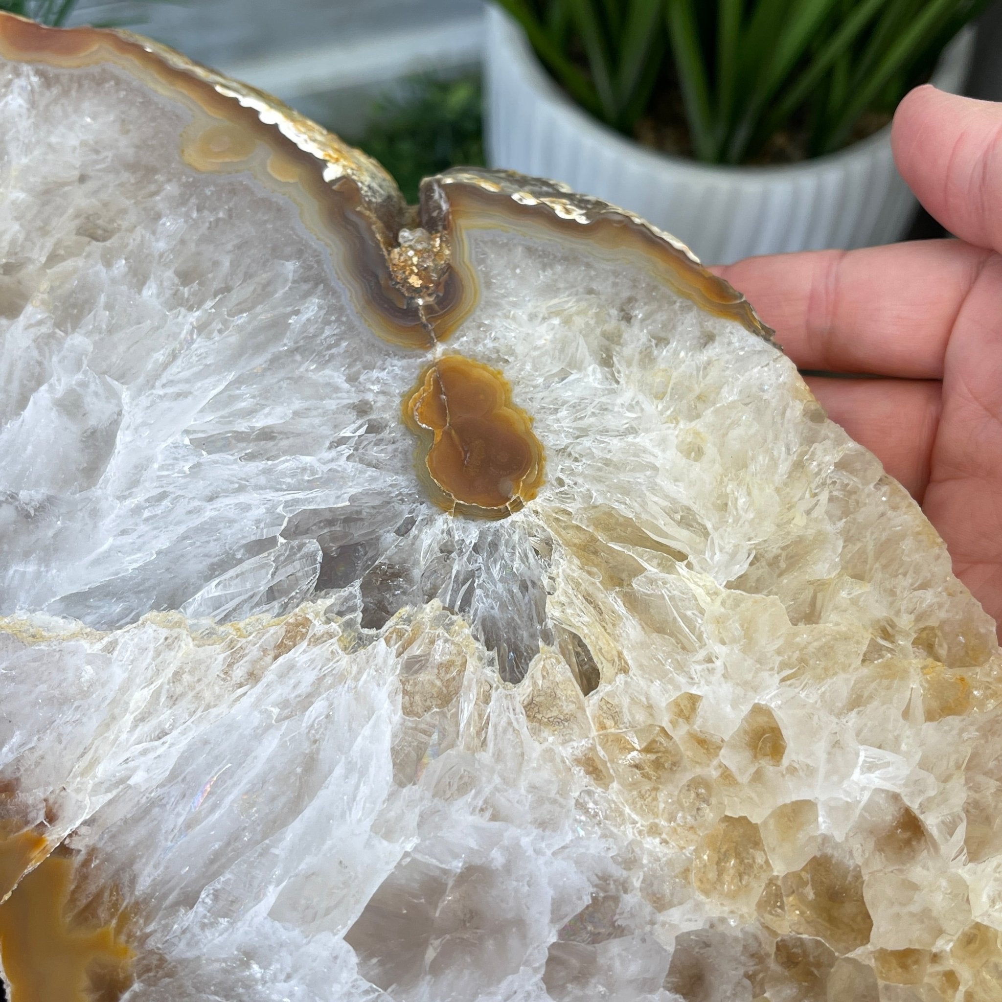 Natural Brazilian Agate Side Table, single slice on a black metal base, 24.75" tall #1307-0020 by Brazil Gems - Brazil GemsBrazil GemsNatural Brazilian Agate Side Table, single slice on a black metal base, 24.75" tall #1307-0020 by Brazil GemsTables: Side1307-0020