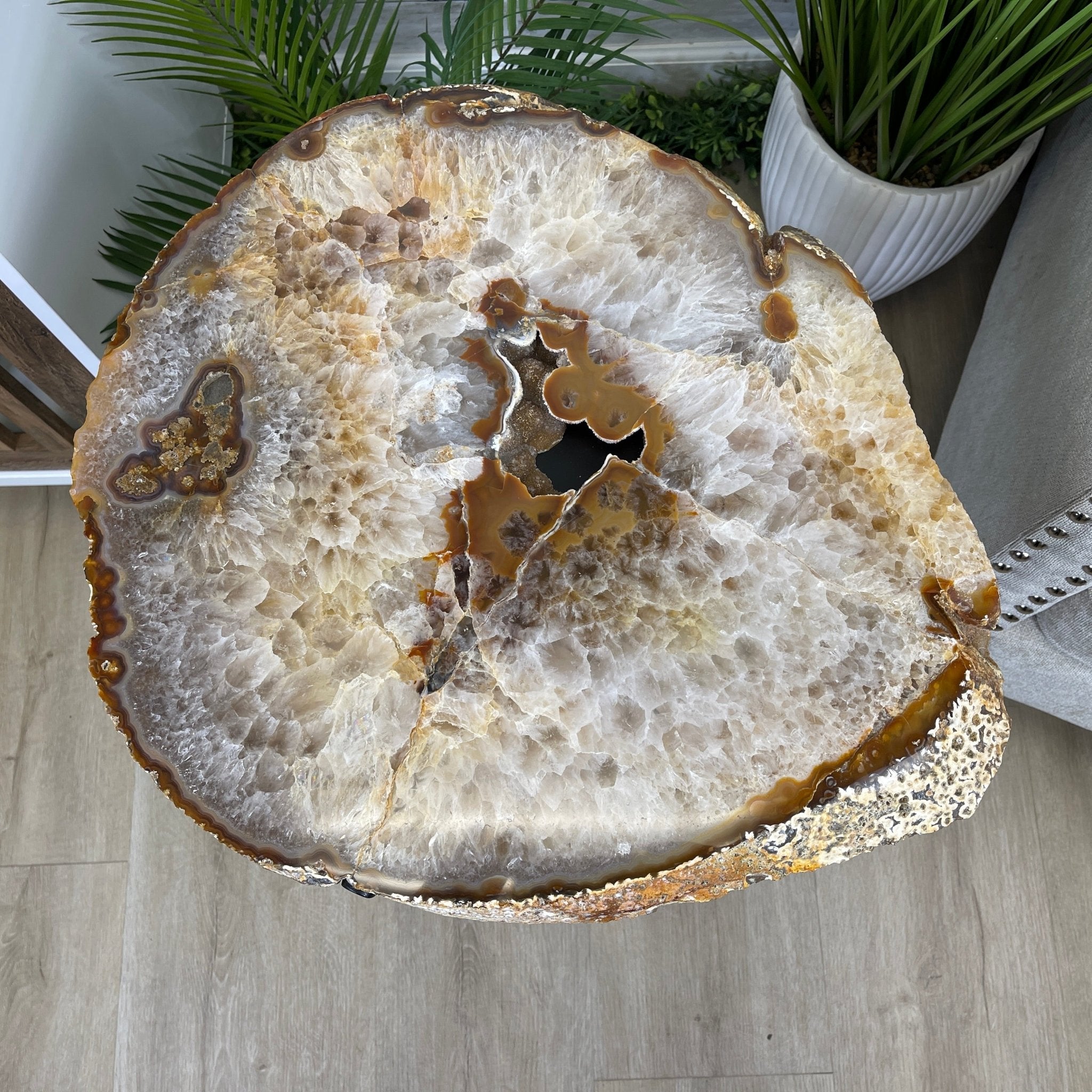 Natural Brazilian Agate Side Table, single slice on a black metal base, 24.75" tall #1307-0020 by Brazil Gems - Brazil GemsBrazil GemsNatural Brazilian Agate Side Table, single slice on a black metal base, 24.75" tall #1307-0020 by Brazil GemsTables: Side1307-0020