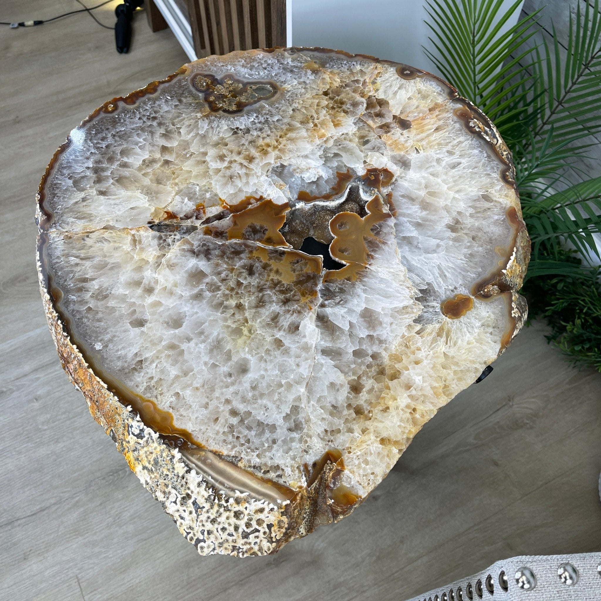 Natural Brazilian Agate Side Table, single slice on a black metal base, 24.75" tall #1307-0020 by Brazil Gems - Brazil GemsBrazil GemsNatural Brazilian Agate Side Table, single slice on a black metal base, 24.75" tall #1307-0020 by Brazil GemsTables: Side1307-0020