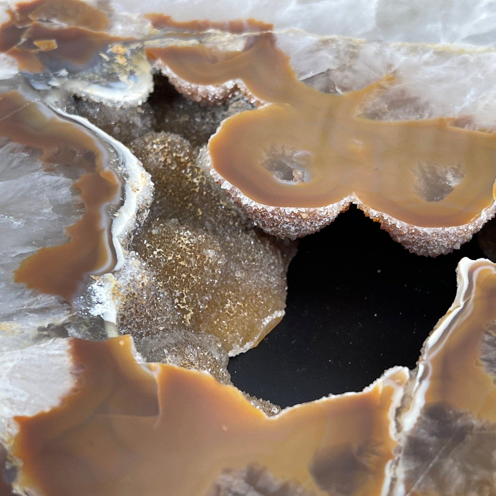 Natural Brazilian Agate Side Table, single slice on a black metal base, 24.75" tall #1307-0020 by Brazil Gems - Brazil GemsBrazil GemsNatural Brazilian Agate Side Table, single slice on a black metal base, 24.75" tall #1307-0020 by Brazil GemsTables: Side1307-0020