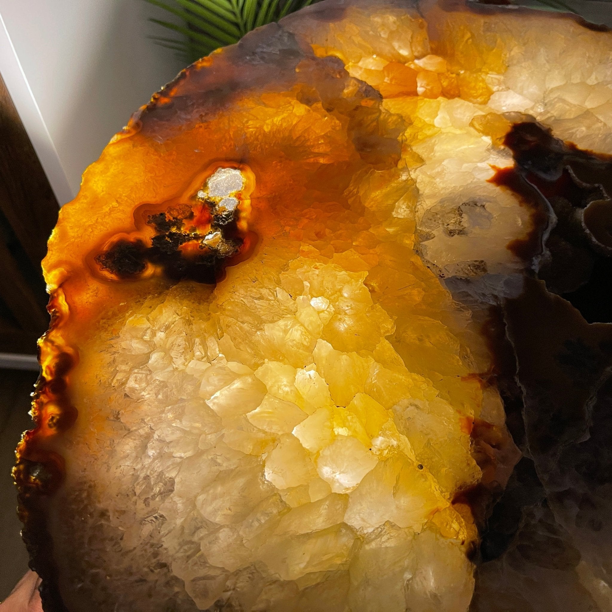 Natural Brazilian Agate Side Table, single slice on a black metal base, 24.75" tall #1307-0020 by Brazil Gems - Brazil GemsBrazil GemsNatural Brazilian Agate Side Table, single slice on a black metal base, 24.75" tall #1307-0020 by Brazil GemsTables: Side1307-0020