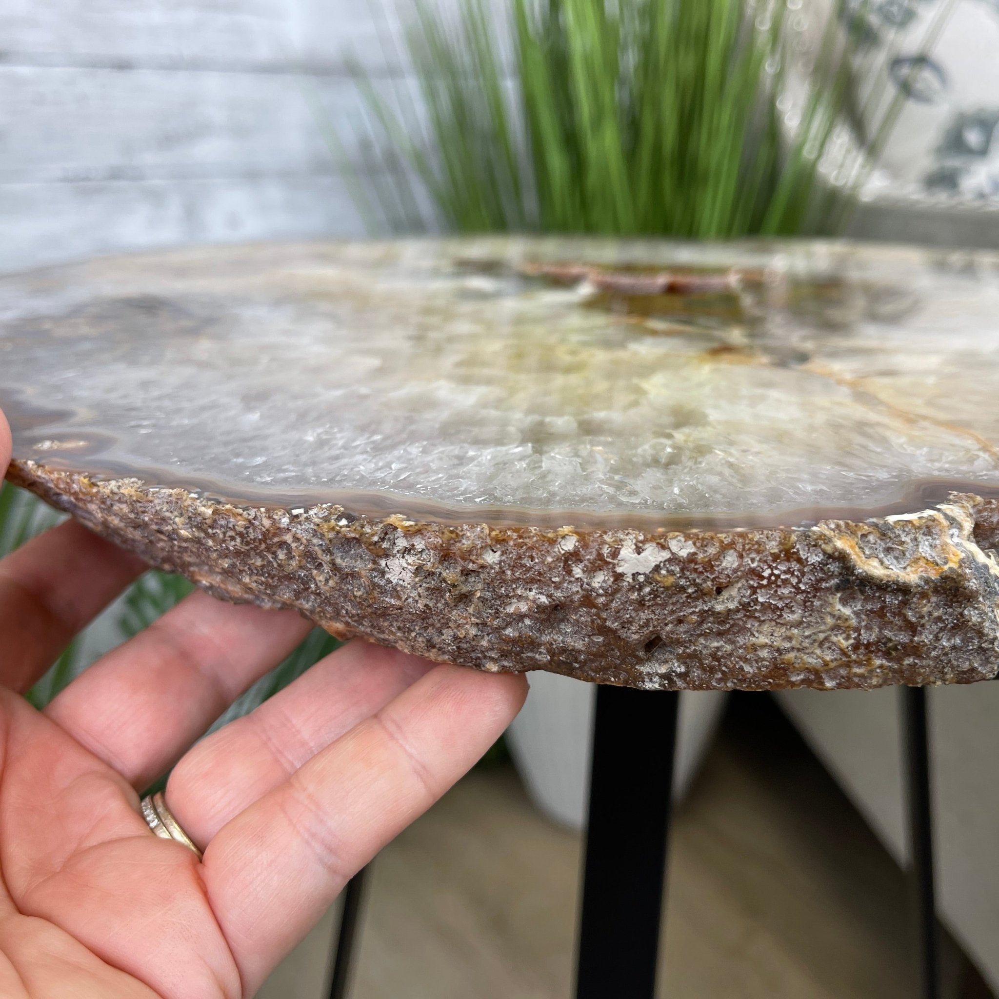 Natural Brazilian Agate Side Table, single slice on a black metal base, 24.75" tall #1307-0020 by Brazil Gems - Brazil GemsBrazil GemsNatural Brazilian Agate Side Table, single slice on a black metal base, 24.75" tall #1307-0020 by Brazil GemsTables: Side1307-0020