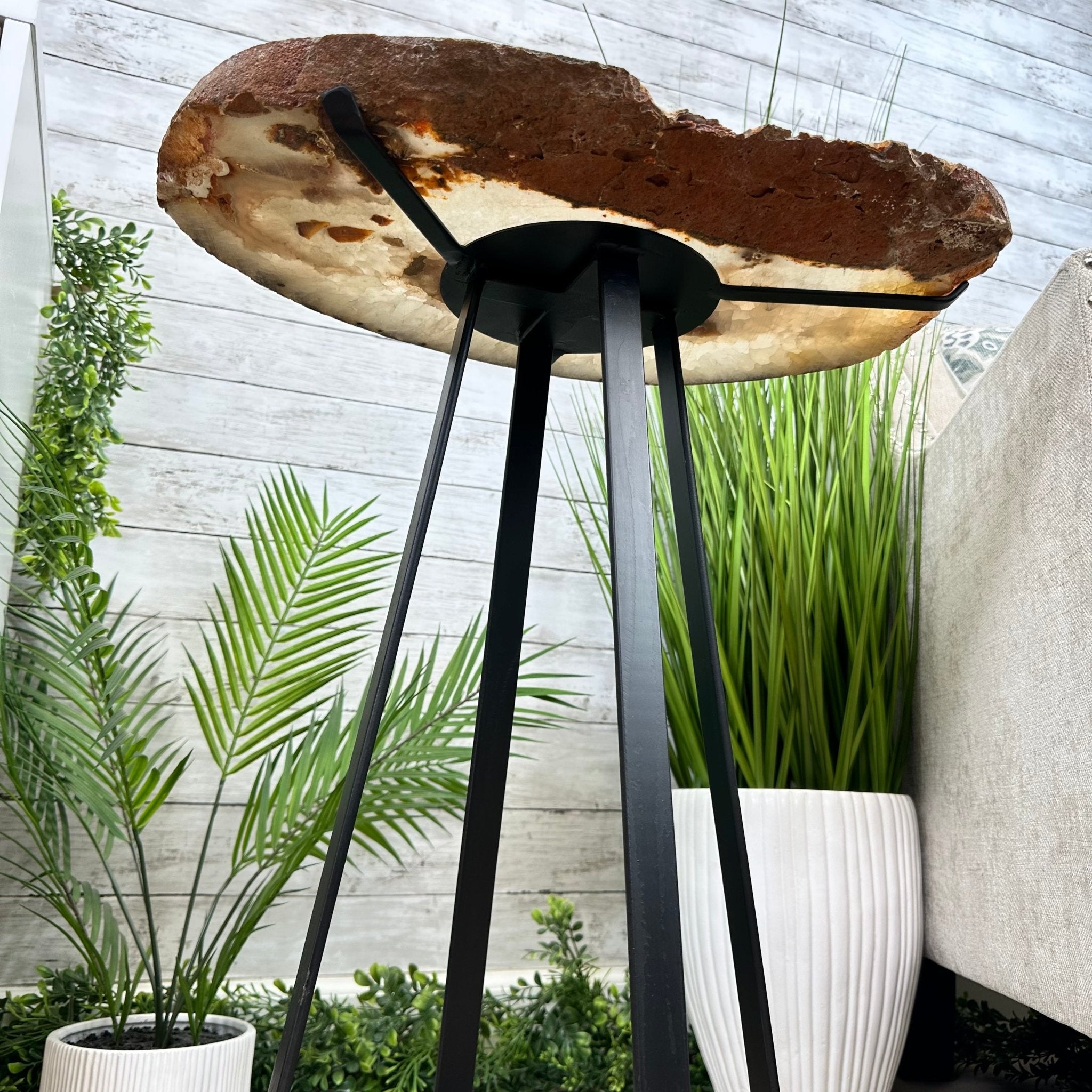Natural Brazilian Agate Side Table, single slice on a black metal base, 24.75" tall #1307-0023 by Brazil Gems - Brazil GemsBrazil GemsNatural Brazilian Agate Side Table, single slice on a black metal base, 24.75" tall #1307-0023 by Brazil GemsTables: Side1307-0023