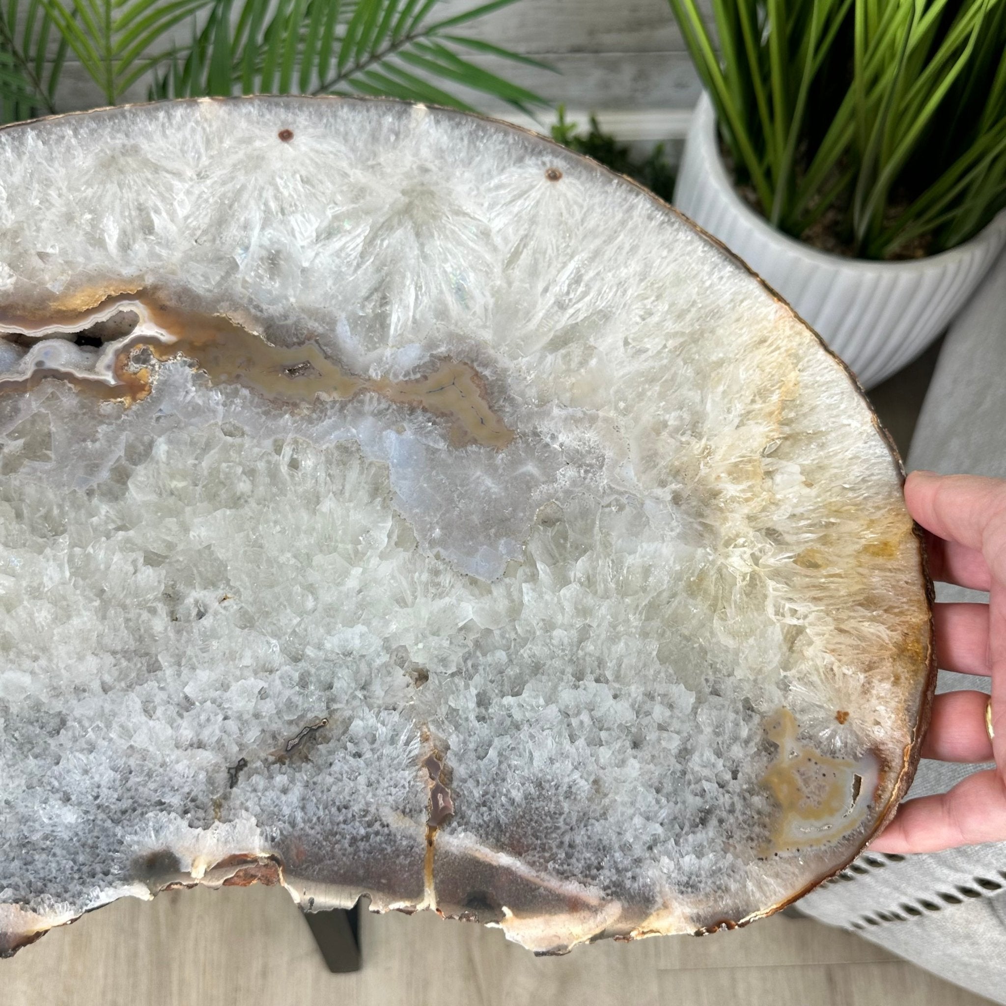 Natural Brazilian Agate Side Table, single slice on a black metal base, 24.75" tall #1307-0023 by Brazil Gems - Brazil GemsBrazil GemsNatural Brazilian Agate Side Table, single slice on a black metal base, 24.75" tall #1307-0023 by Brazil GemsTables: Side1307-0023