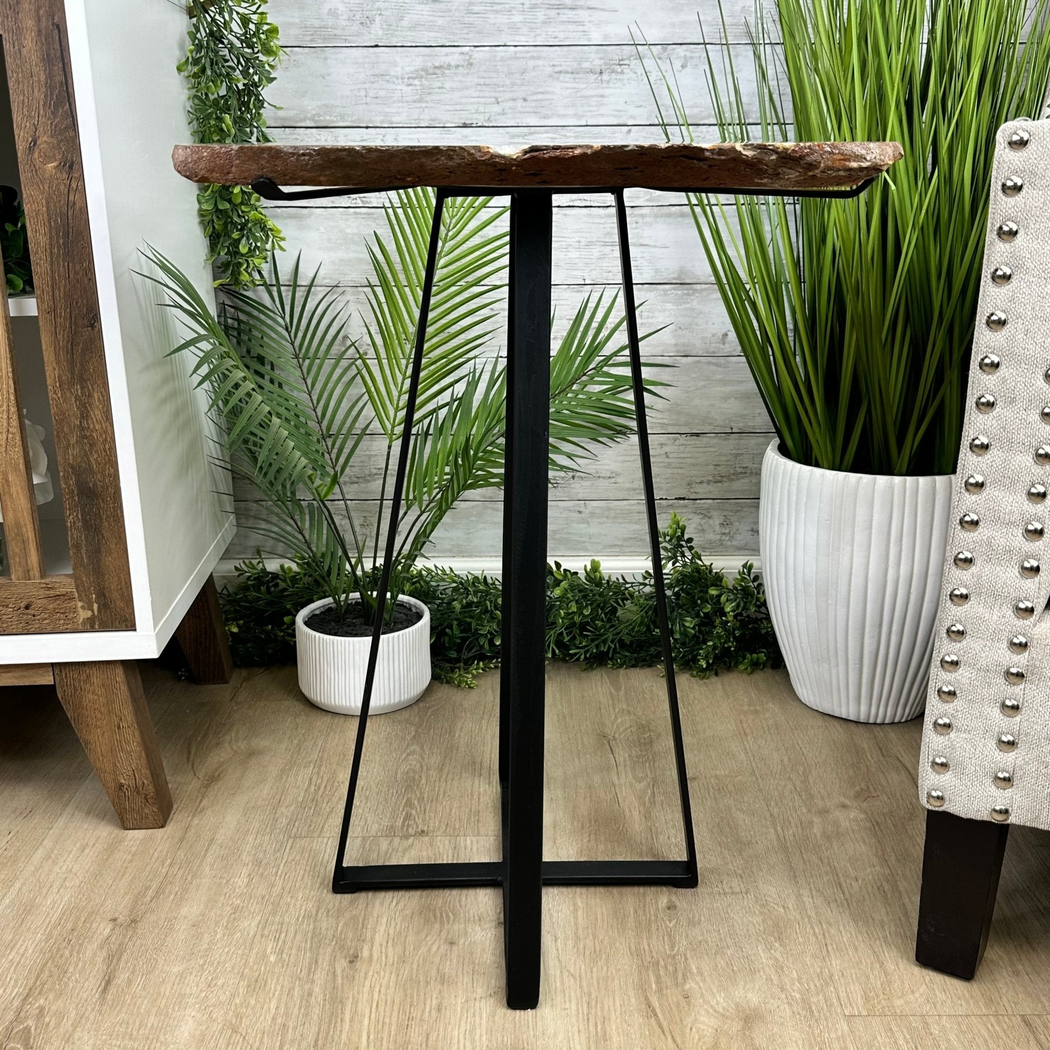Natural Brazilian Agate Side Table, single slice on a black metal base, 24.75" tall #1307-0023 by Brazil Gems - Brazil GemsBrazil GemsNatural Brazilian Agate Side Table, single slice on a black metal base, 24.75" tall #1307-0023 by Brazil GemsTables: Side1307-0023