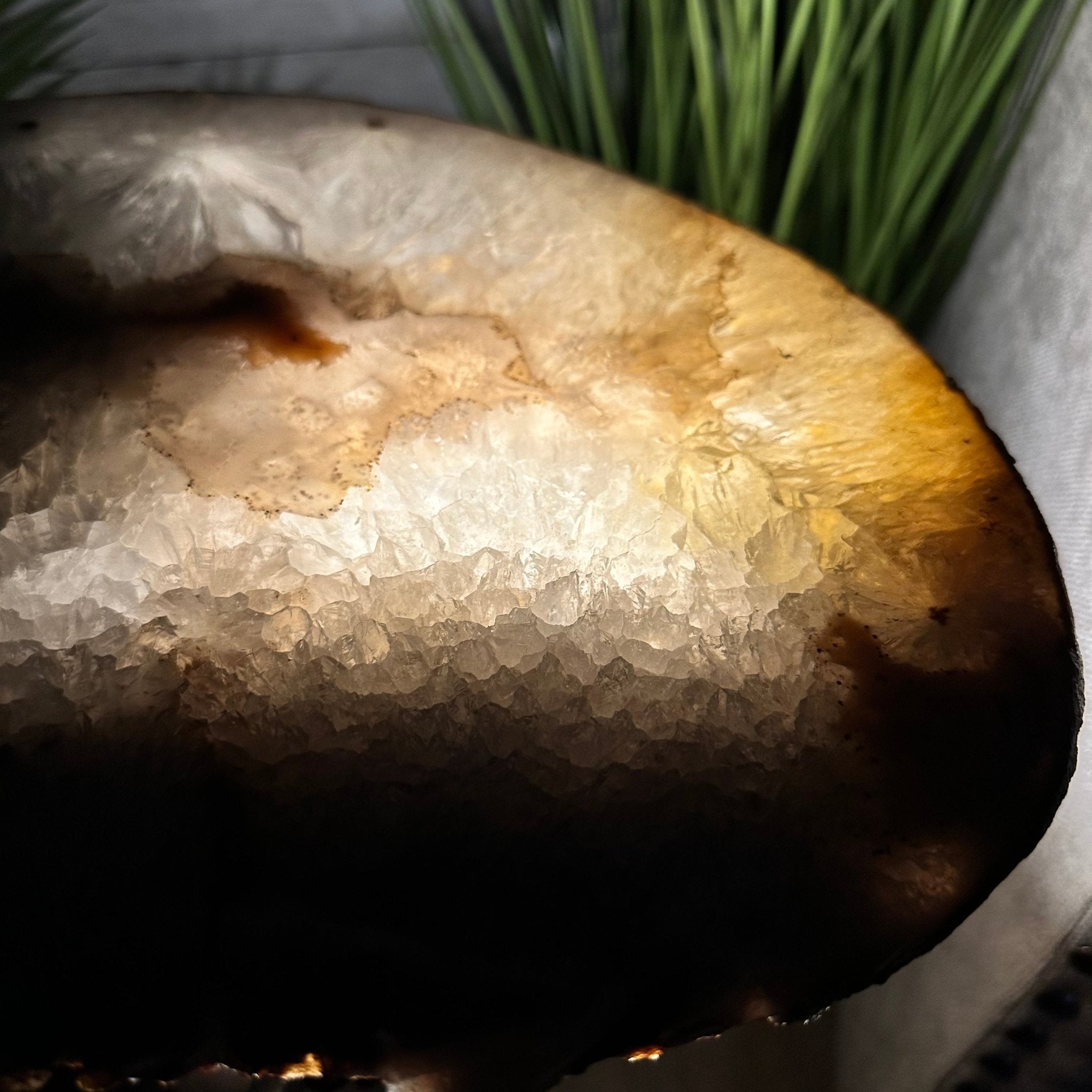 Natural Brazilian Agate Side Table, single slice on a black metal base, 24.75" tall #1307-0023 by Brazil Gems - Brazil GemsBrazil GemsNatural Brazilian Agate Side Table, single slice on a black metal base, 24.75" tall #1307-0023 by Brazil GemsTables: Side1307-0023