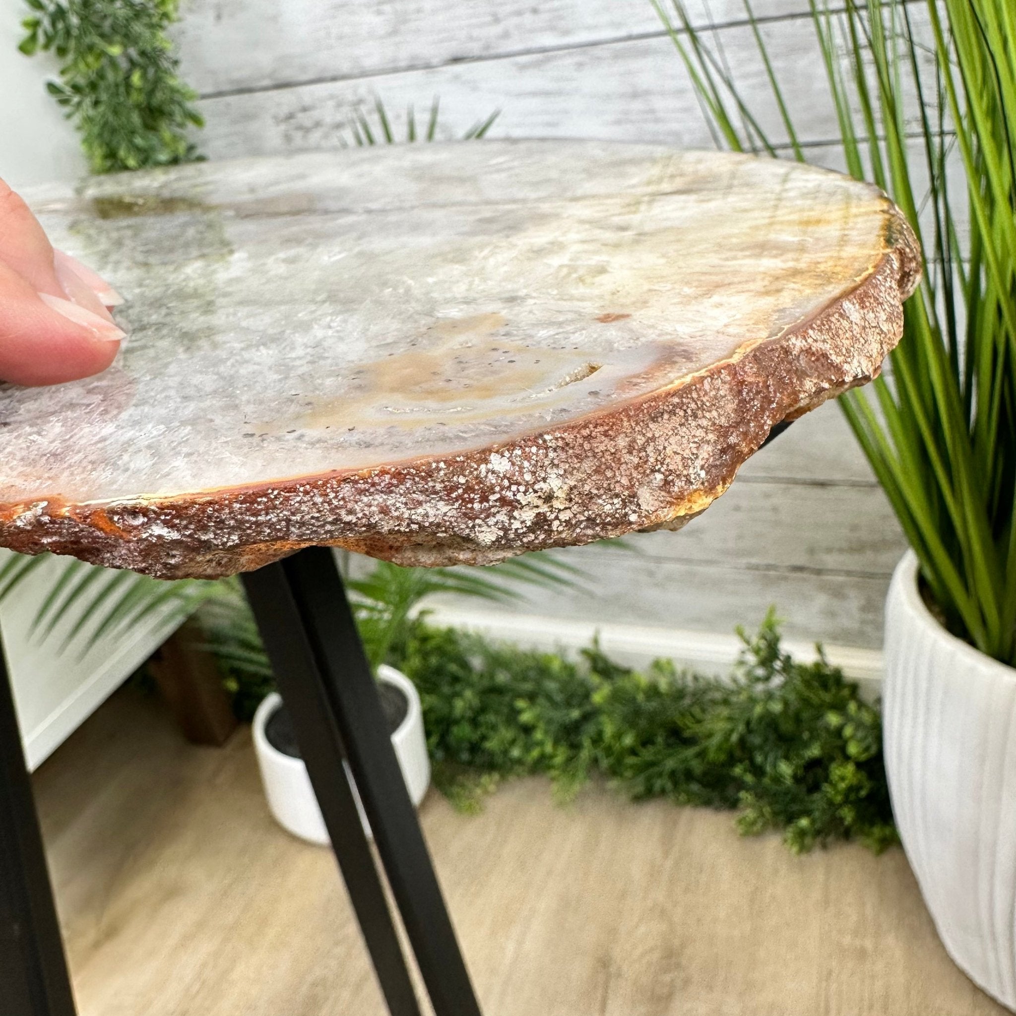 Natural Brazilian Agate Side Table, single slice on a black metal base, 24.75" tall #1307-0023 by Brazil Gems - Brazil GemsBrazil GemsNatural Brazilian Agate Side Table, single slice on a black metal base, 24.75" tall #1307-0023 by Brazil GemsTables: Side1307-0023