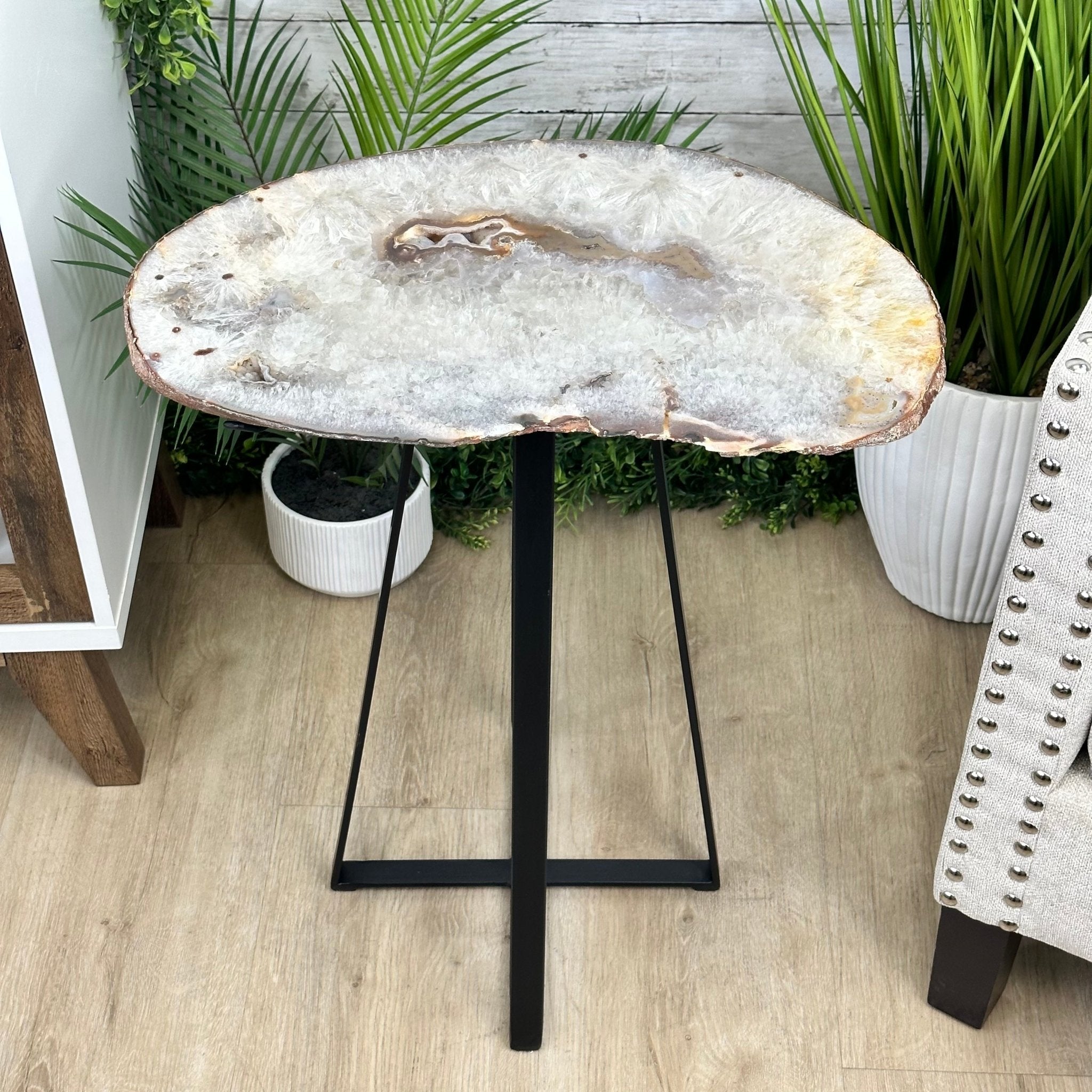 Natural Brazilian Agate Side Table, single slice on a black metal base, 24.75" tall #1307-0023 by Brazil Gems - Brazil GemsBrazil GemsNatural Brazilian Agate Side Table, single slice on a black metal base, 24.75" tall #1307-0023 by Brazil GemsTables: Side1307-0023