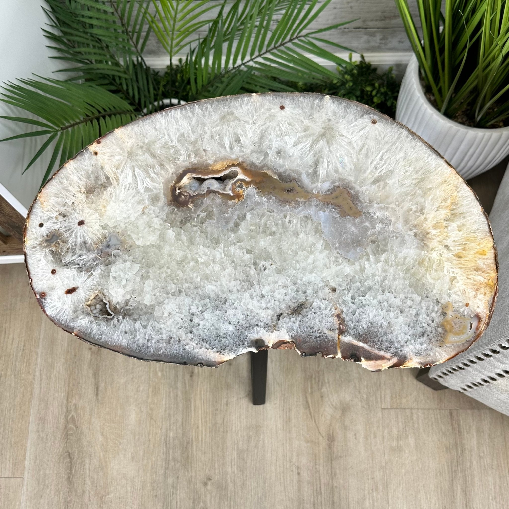 Natural Brazilian Agate Side Table, single slice on a black metal base, 24.75" tall #1307-0023 by Brazil Gems - Brazil GemsBrazil GemsNatural Brazilian Agate Side Table, single slice on a black metal base, 24.75" tall #1307-0023 by Brazil GemsTables: Side1307-0023