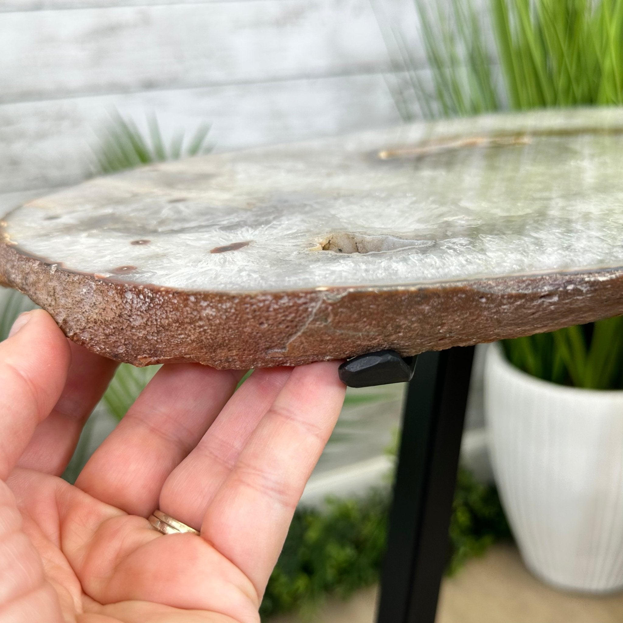 Natural Brazilian Agate Side Table, single slice on a black metal base, 24.75" tall #1307-0023 by Brazil Gems - Brazil GemsBrazil GemsNatural Brazilian Agate Side Table, single slice on a black metal base, 24.75" tall #1307-0023 by Brazil GemsTables: Side1307-0023