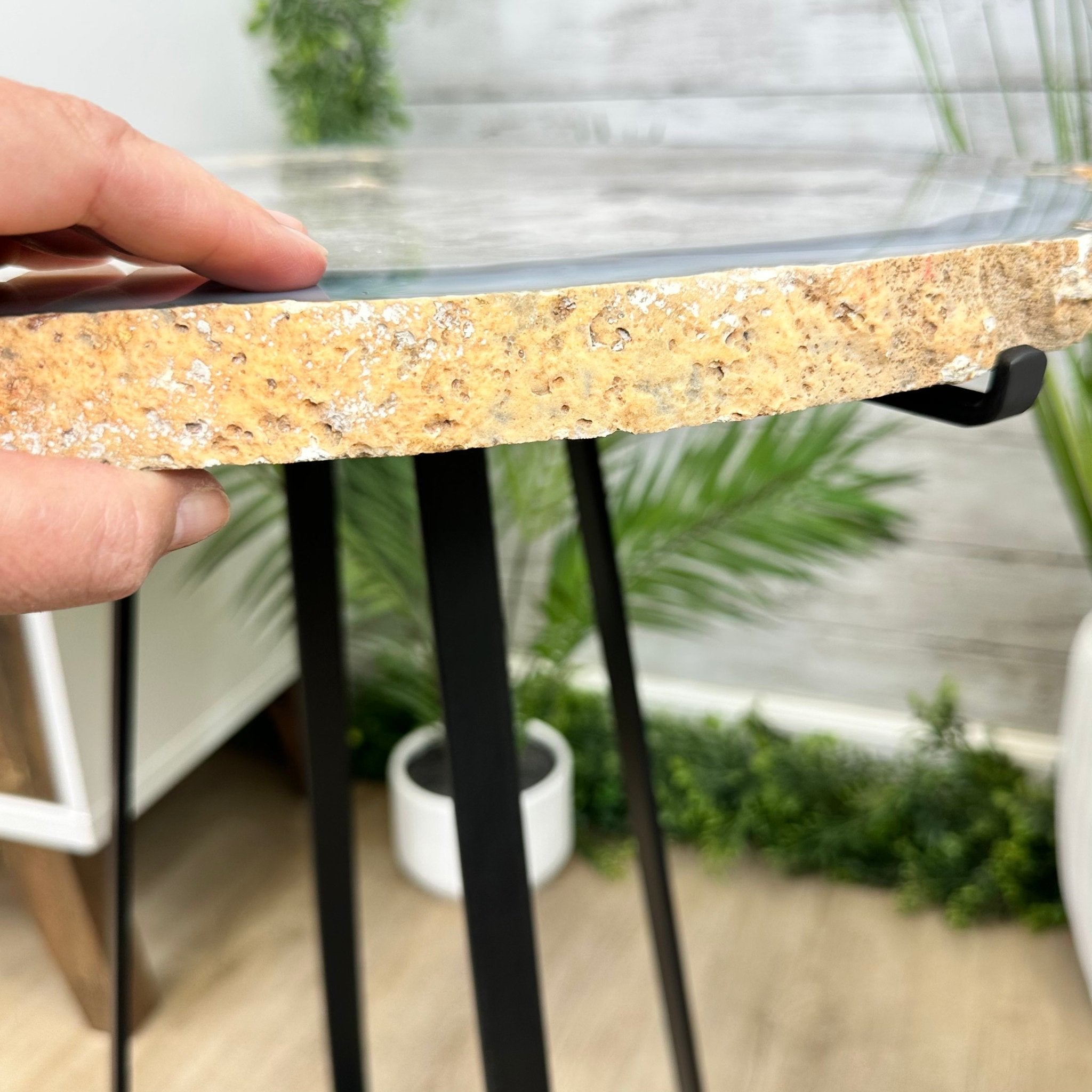 Natural Brazilian Agate Side Table, single slice on a black metal base, 24.75" tall #1307-0026 by Brazil Gems - Brazil GemsBrazil GemsNatural Brazilian Agate Side Table, single slice on a black metal base, 24.75" tall #1307-0026 by Brazil GemsTables: Side1307-0026