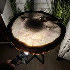 Natural Brazilian Agate Side Table, single slice on a black metal base, 24.75" tall #1307-0026 by Brazil Gems - Brazil GemsBrazil GemsNatural Brazilian Agate Side Table, single slice on a black metal base, 24.75" tall #1307-0026 by Brazil GemsTables: Side1307-0026