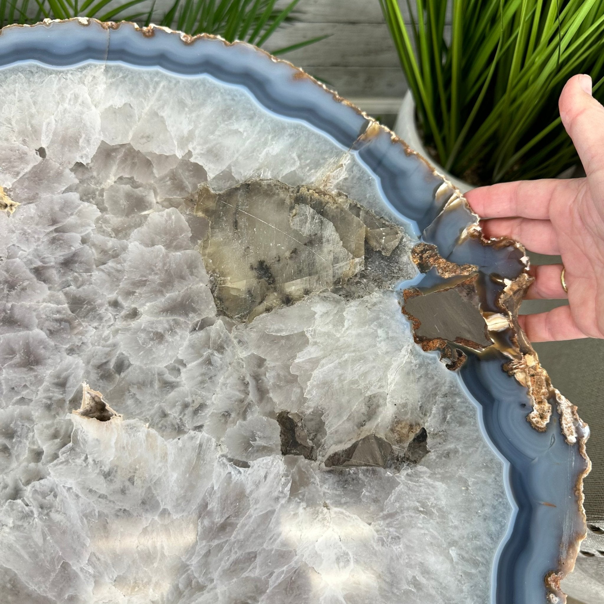 Natural Brazilian Agate Side Table, single slice on a black metal base, 24.75" tall #1307-0026 by Brazil Gems - Brazil GemsBrazil GemsNatural Brazilian Agate Side Table, single slice on a black metal base, 24.75" tall #1307-0026 by Brazil GemsTables: Side1307-0026