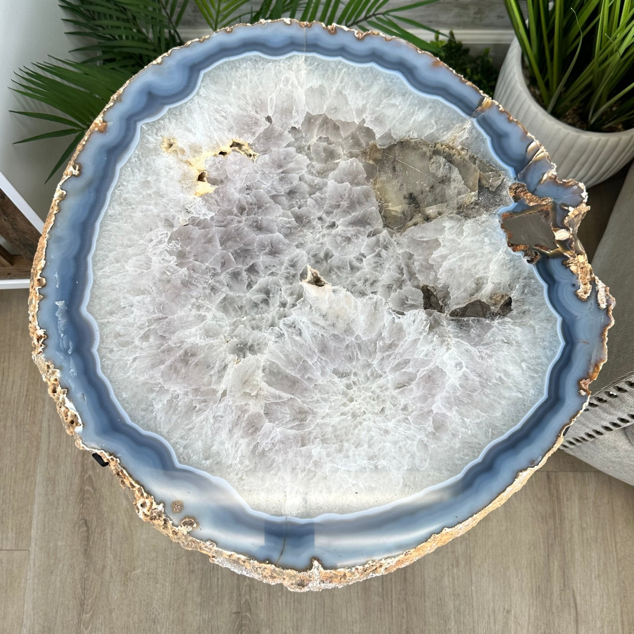 Natural Brazilian Agate Side Table, single slice on a black metal base, 24.75" tall #1307-0026 by Brazil Gems - Brazil GemsBrazil GemsNatural Brazilian Agate Side Table, single slice on a black metal base, 24.75" tall #1307-0026 by Brazil GemsTables: Side1307-0026
