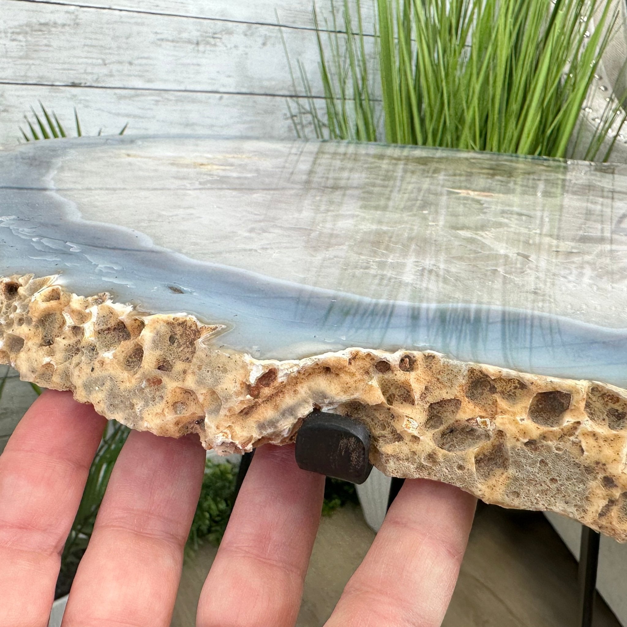 Natural Brazilian Agate Side Table, single slice on a black metal base, 24.75" tall #1307-0026 by Brazil Gems - Brazil GemsBrazil GemsNatural Brazilian Agate Side Table, single slice on a black metal base, 24.75" tall #1307-0026 by Brazil GemsTables: Side1307-0026