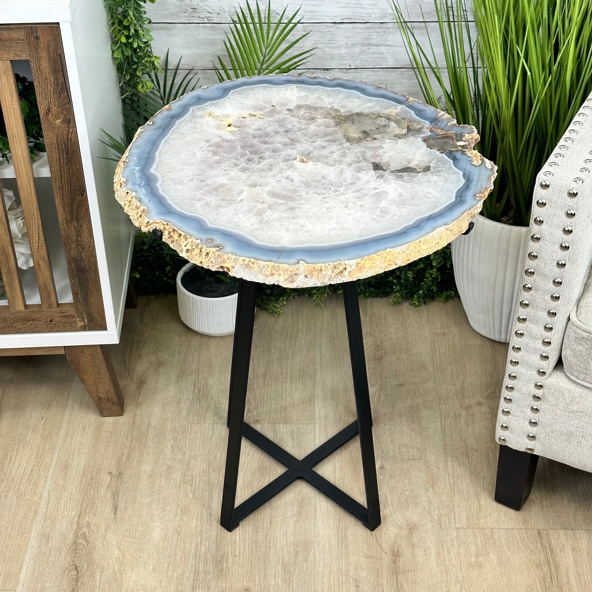 Natural Brazilian Agate Side Table, single slice on a black metal base, 24.75" tall #1307-0026 by Brazil Gems - Brazil GemsBrazil GemsNatural Brazilian Agate Side Table, single slice on a black metal base, 24.75" tall #1307-0026 by Brazil GemsTables: Side1307-0026