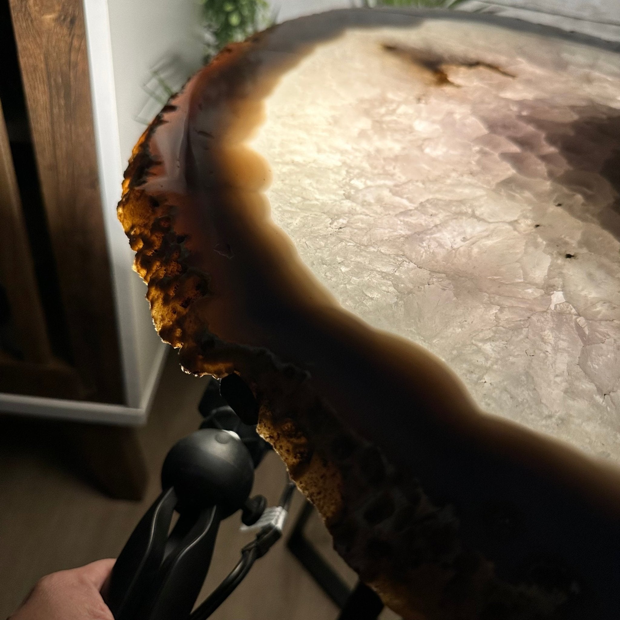 Natural Brazilian Agate Side Table, single slice on a black metal base, 24.75" tall #1307-0026 by Brazil Gems - Brazil GemsBrazil GemsNatural Brazilian Agate Side Table, single slice on a black metal base, 24.75" tall #1307-0026 by Brazil GemsTables: Side1307-0026