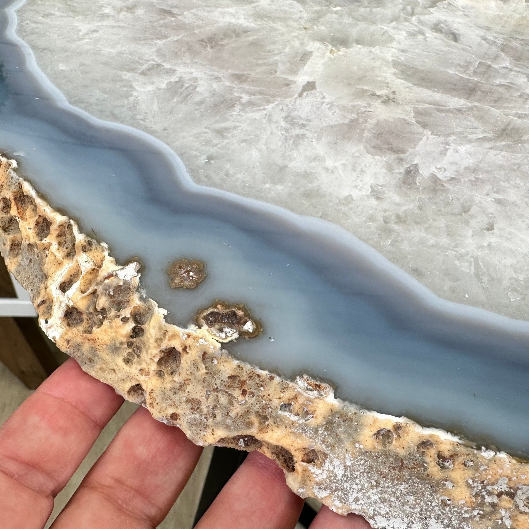 Natural Brazilian Agate Side Table, single slice on a black metal base, 24.75" tall #1307-0026 by Brazil Gems - Brazil GemsBrazil GemsNatural Brazilian Agate Side Table, single slice on a black metal base, 24.75" tall #1307-0026 by Brazil GemsTables: Side1307-0026