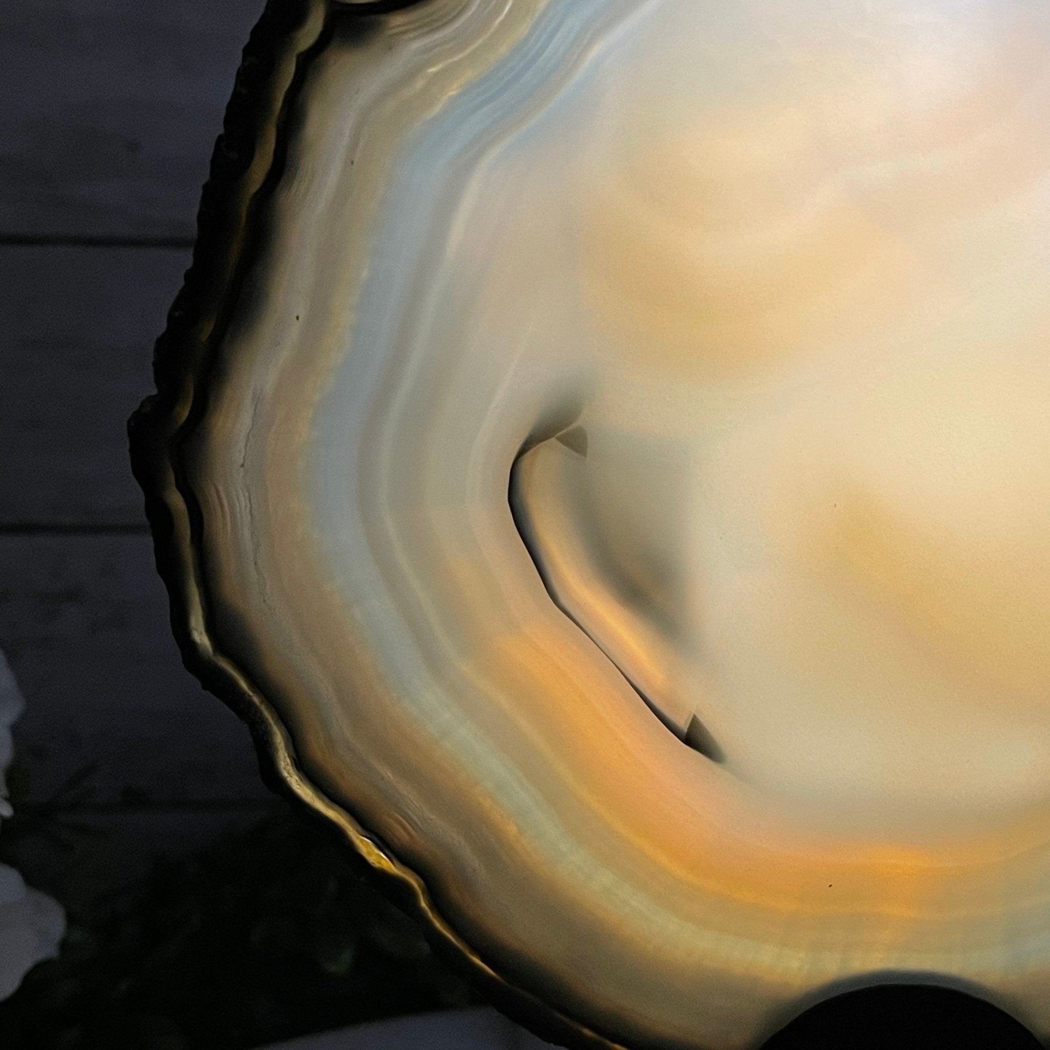 Natural Brazilian Agate Slice on metal base, 10.2" tall Model #5057-0117 by Brazil Gems - Brazil GemsBrazil GemsNatural Brazilian Agate Slice on metal base, 10.2" tall Model #5057-0117 by Brazil GemsSlices on Fixed Bases5057-0117