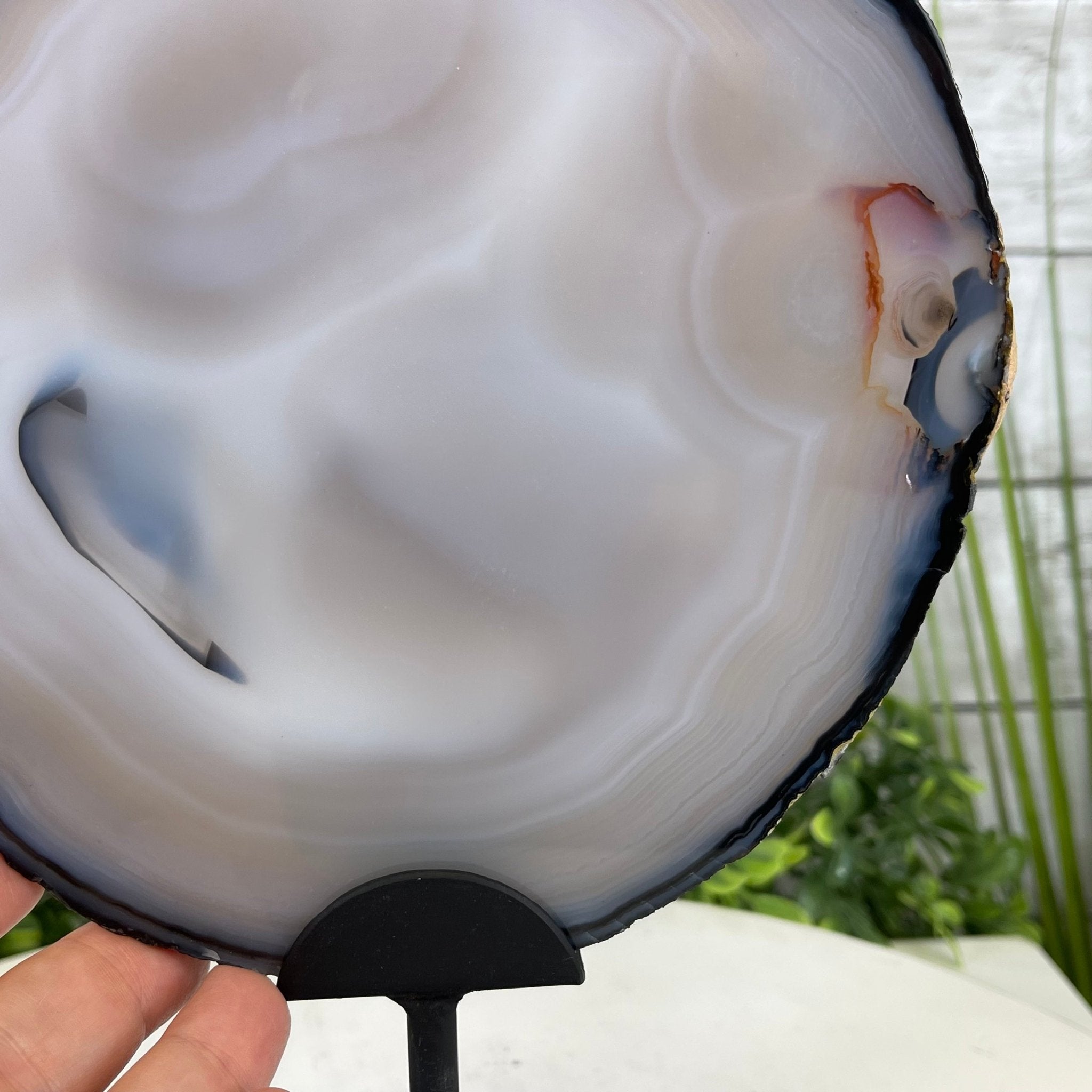 Natural Brazilian Agate Slice on metal base, 10.2" tall Model #5057-0117 by Brazil Gems - Brazil GemsBrazil GemsNatural Brazilian Agate Slice on metal base, 10.2" tall Model #5057-0117 by Brazil GemsSlices on Fixed Bases5057-0117