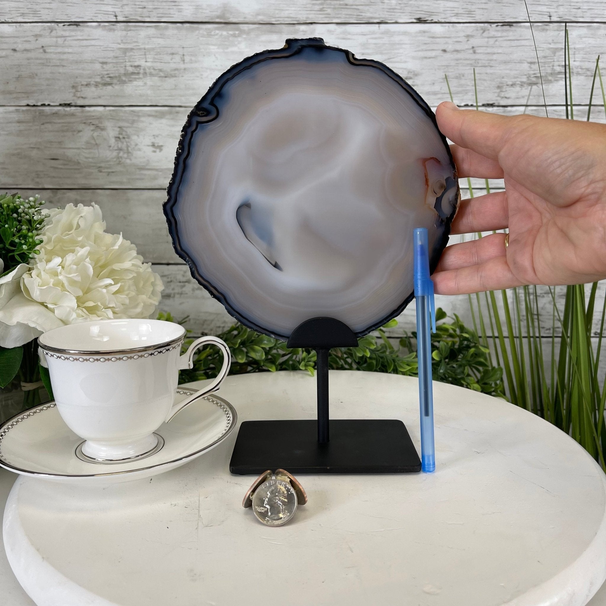 Natural Brazilian Agate Slice on metal base, 10.2" tall Model #5057-0117 by Brazil Gems - Brazil GemsBrazil GemsNatural Brazilian Agate Slice on metal base, 10.2" tall Model #5057-0117 by Brazil GemsSlices on Fixed Bases5057-0117