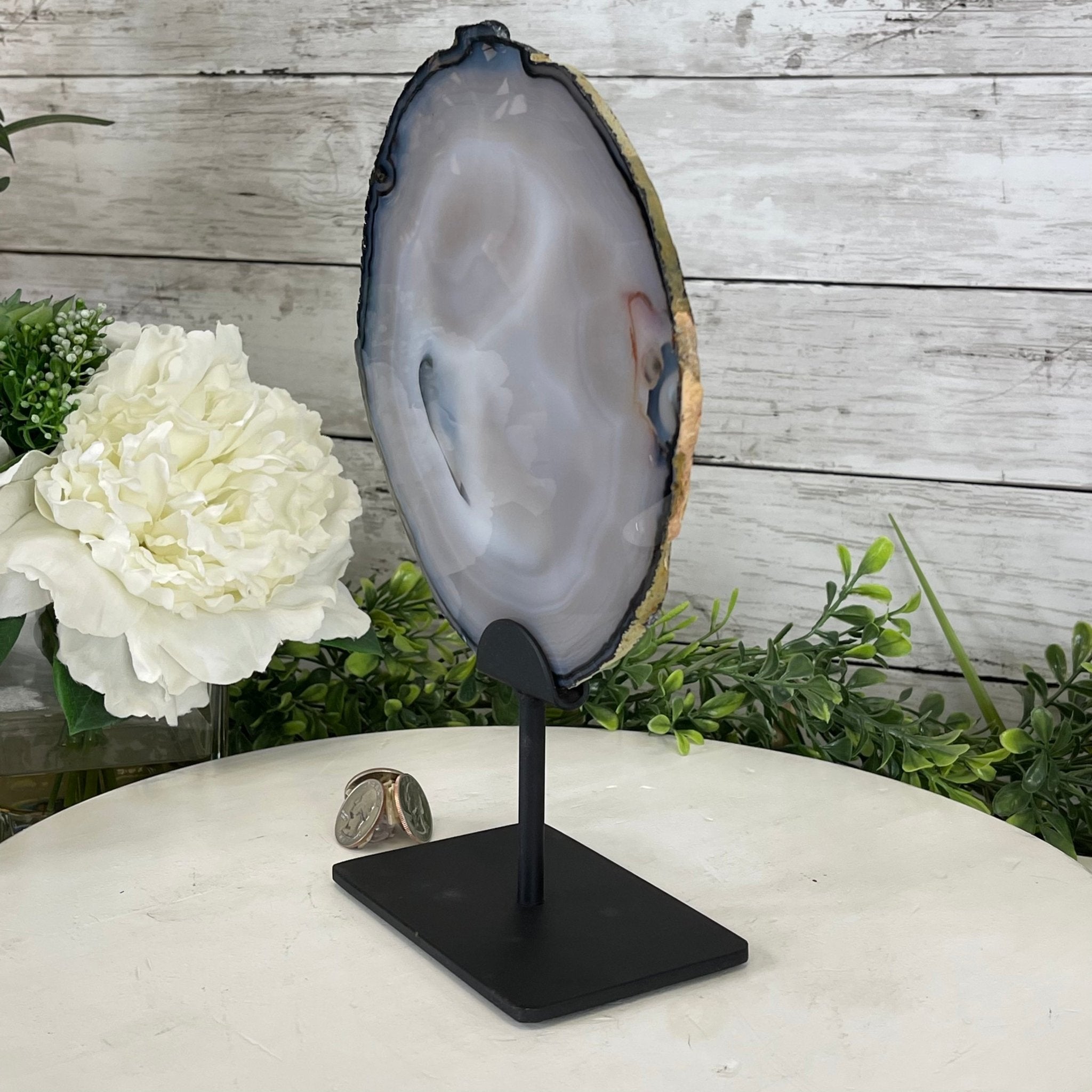 Natural Brazilian Agate Slice on metal base, 10.2" tall Model #5057-0117 by Brazil Gems - Brazil GemsBrazil GemsNatural Brazilian Agate Slice on metal base, 10.2" tall Model #5057-0117 by Brazil GemsSlices on Fixed Bases5057-0117