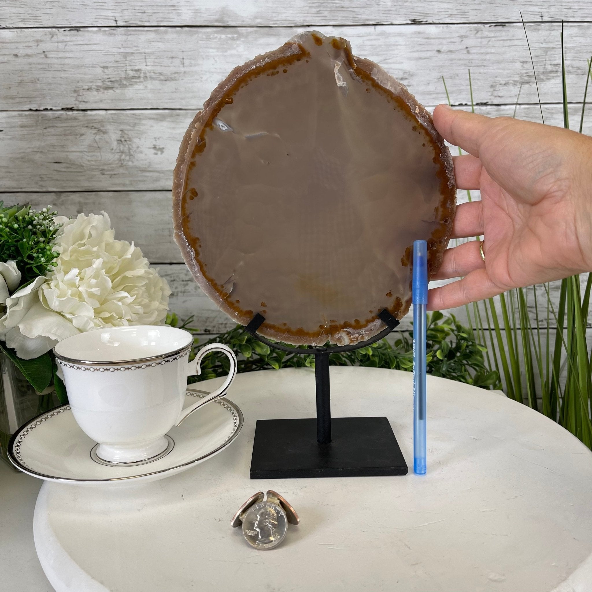 Natural Brazilian Agate Slice on metal base, 11" tall Model #5057-0136 by Brazil Gems - Brazil GemsBrazil GemsNatural Brazilian Agate Slice on metal base, 11" tall Model #5057-0136 by Brazil GemsSlices on Fixed Bases5057-0136