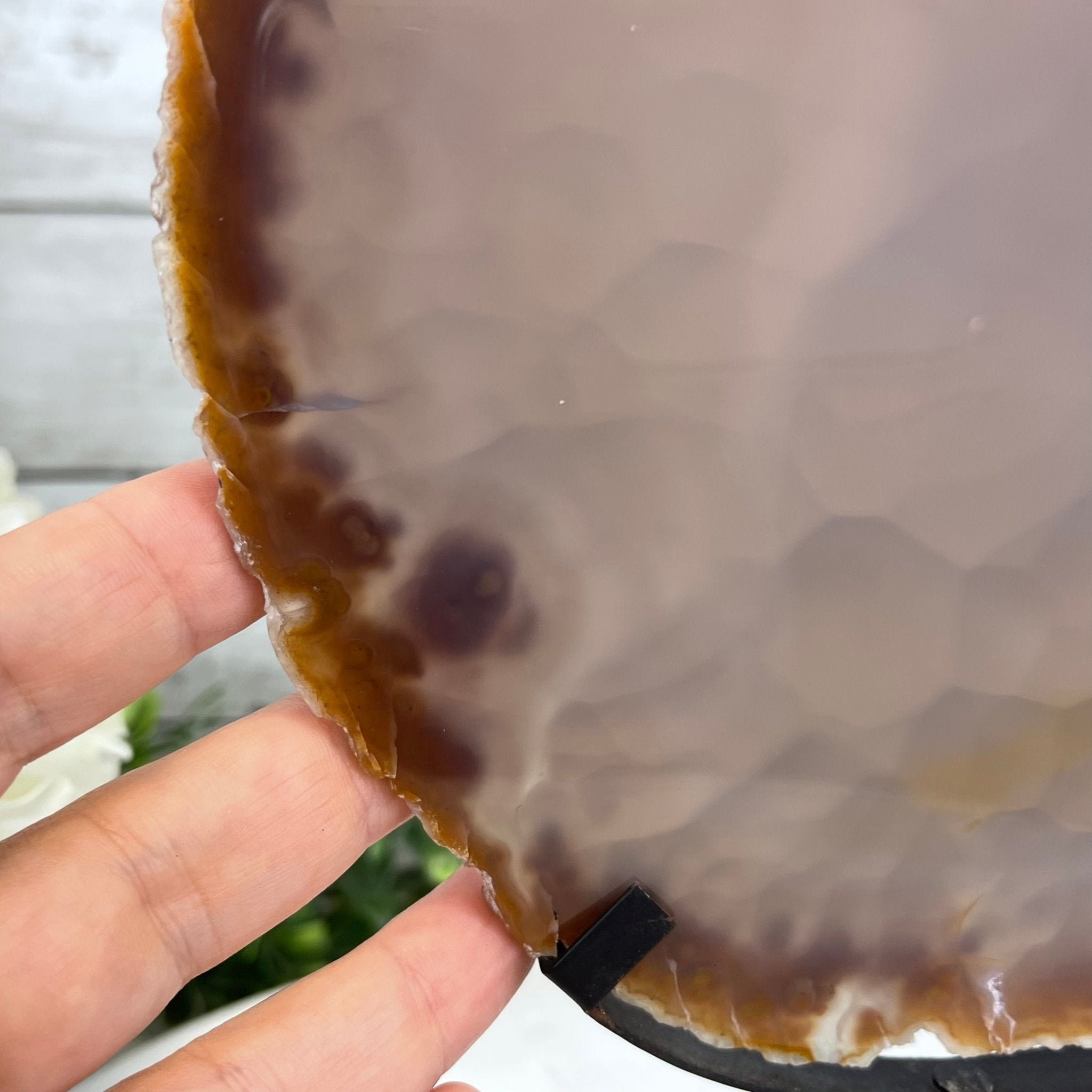 Natural Brazilian Agate Slice on metal base, 11" tall Model #5057-0136 by Brazil Gems - Brazil GemsBrazil GemsNatural Brazilian Agate Slice on metal base, 11" tall Model #5057-0136 by Brazil GemsSlices on Fixed Bases5057-0136