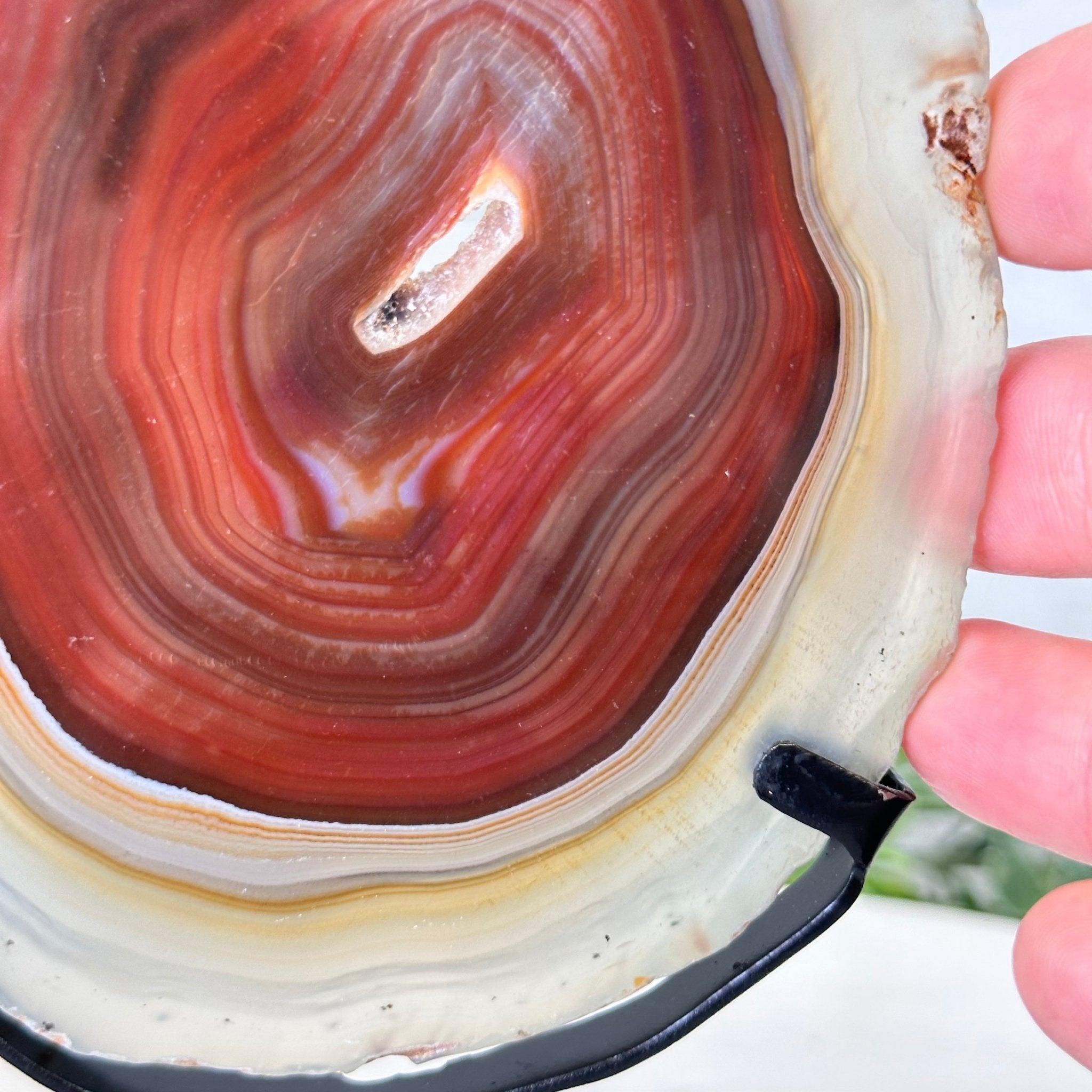 Natural Brazilian Agate Slice on metal base, 7.8" tall Model #5067NA-057 by Brazil Gems - Brazil GemsBrazil GemsNatural Brazilian Agate Slice on metal base, 7.8" tall Model #5067NA-057 by Brazil GemsSlices on Fixed Bases5067NA-057