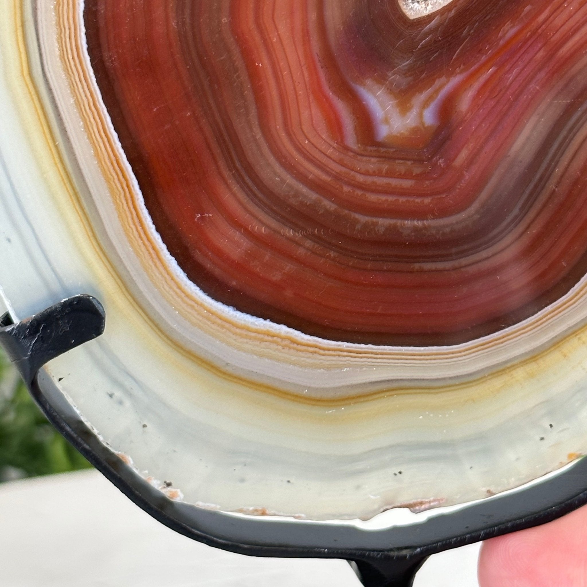 Natural Brazilian Agate Slice on metal base, 7.8" tall Model #5067NA-057 by Brazil Gems - Brazil GemsBrazil GemsNatural Brazilian Agate Slice on metal base, 7.8" tall Model #5067NA-057 by Brazil GemsSlices on Fixed Bases5067NA-057