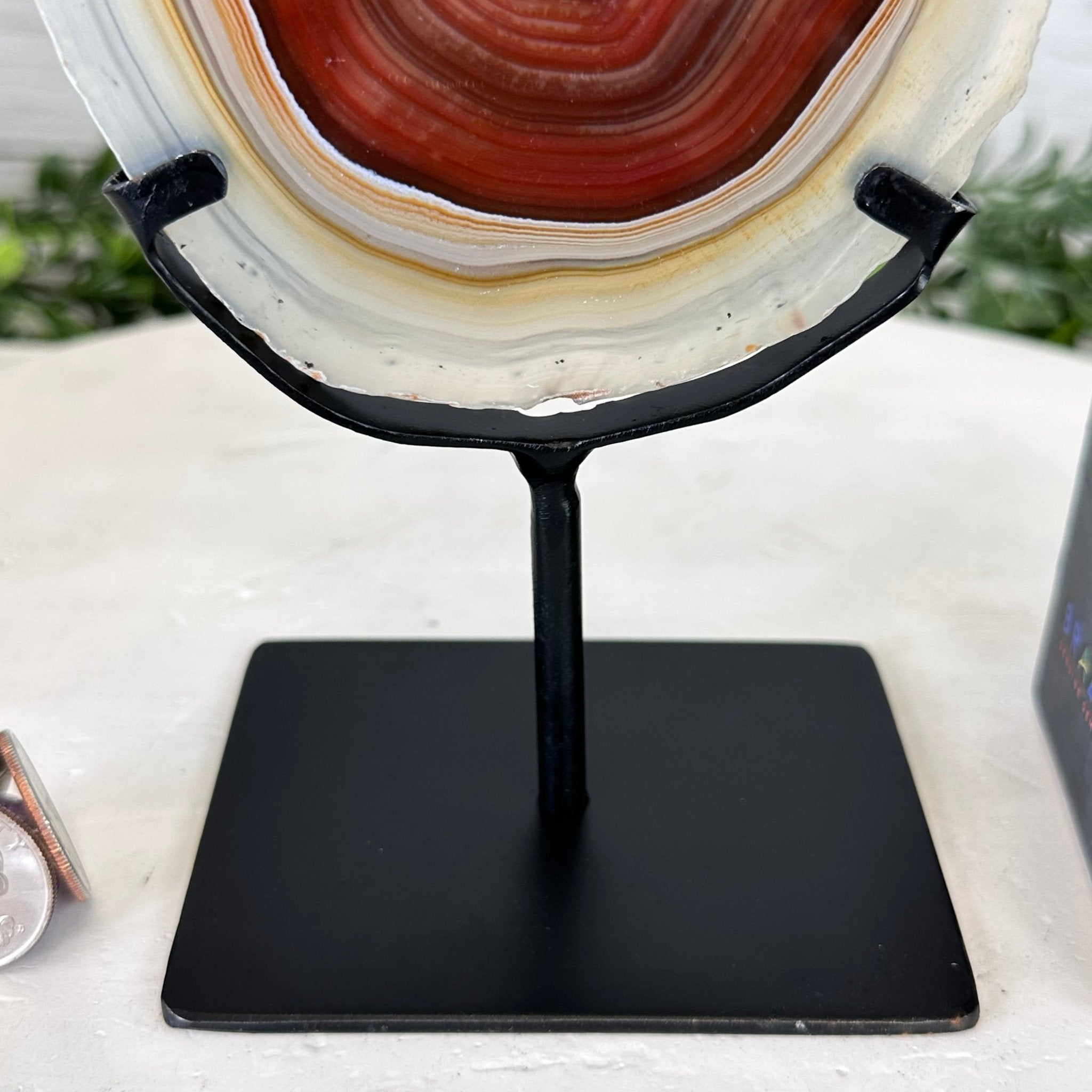 Natural Brazilian Agate Slice on metal base, 7.8" tall Model #5067NA-057 by Brazil Gems - Brazil GemsBrazil GemsNatural Brazilian Agate Slice on metal base, 7.8" tall Model #5067NA-057 by Brazil GemsSlices on Fixed Bases5067NA-057