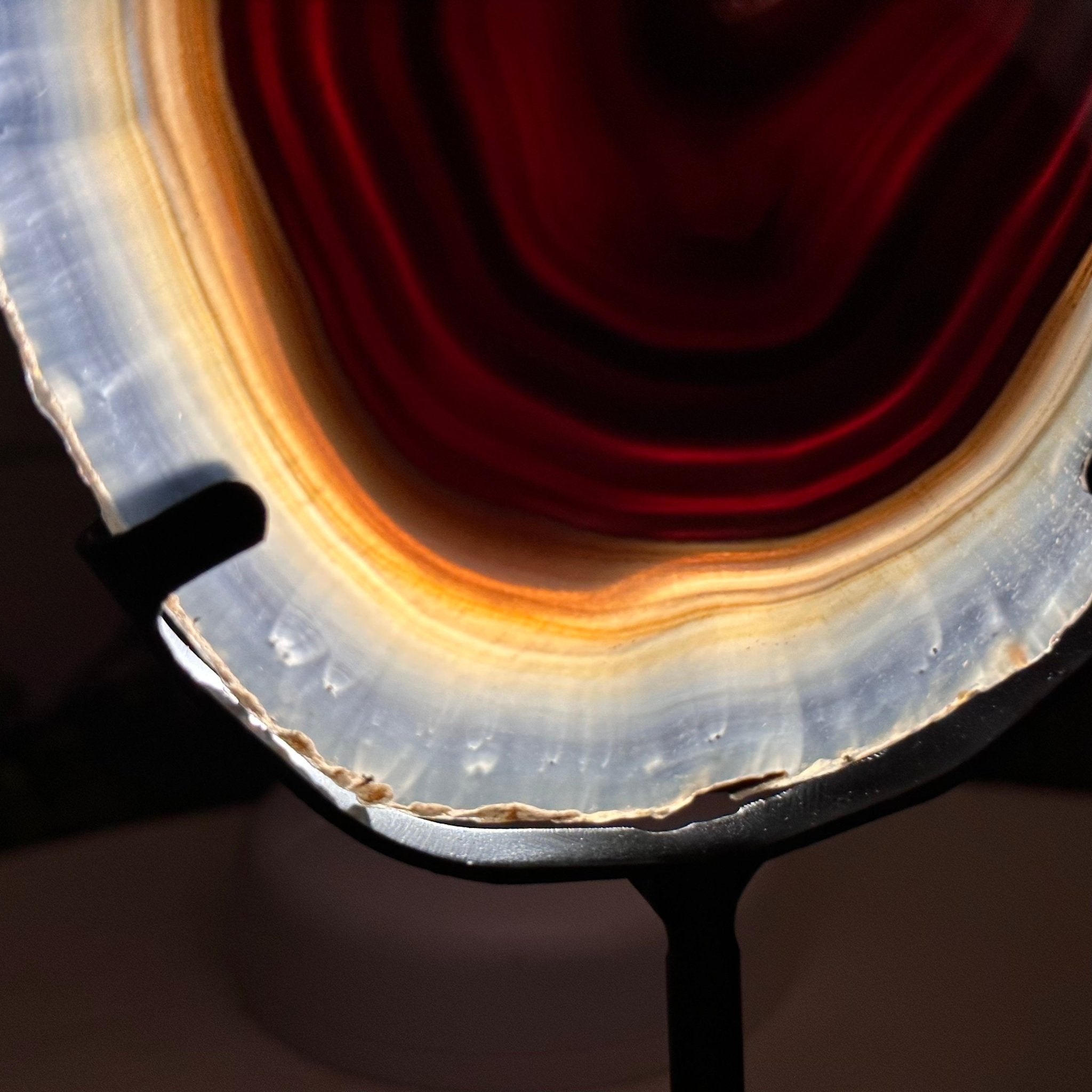 Natural Brazilian Agate Slice on metal base, 7.8" tall Model #5067NA-057 by Brazil Gems - Brazil GemsBrazil GemsNatural Brazilian Agate Slice on metal base, 7.8" tall Model #5067NA-057 by Brazil GemsSlices on Fixed Bases5067NA-057