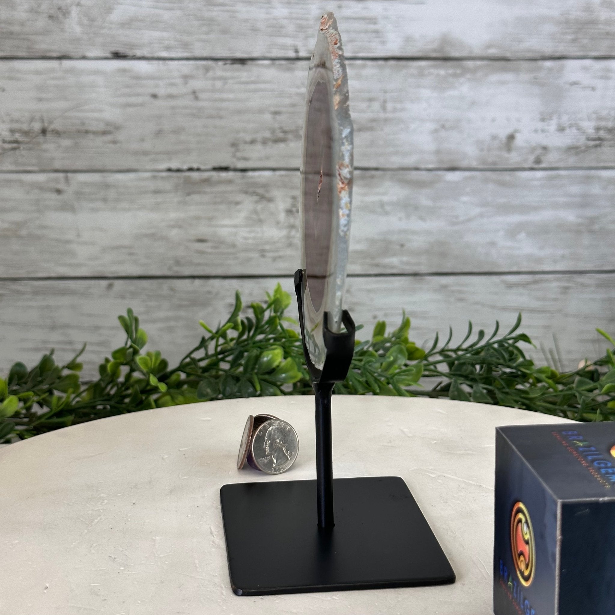 Natural Brazilian Agate Slice on metal base, 7.8" tall Model #5067NA-057 by Brazil Gems - Brazil GemsBrazil GemsNatural Brazilian Agate Slice on metal base, 7.8" tall Model #5067NA-057 by Brazil GemsSlices on Fixed Bases5067NA-057