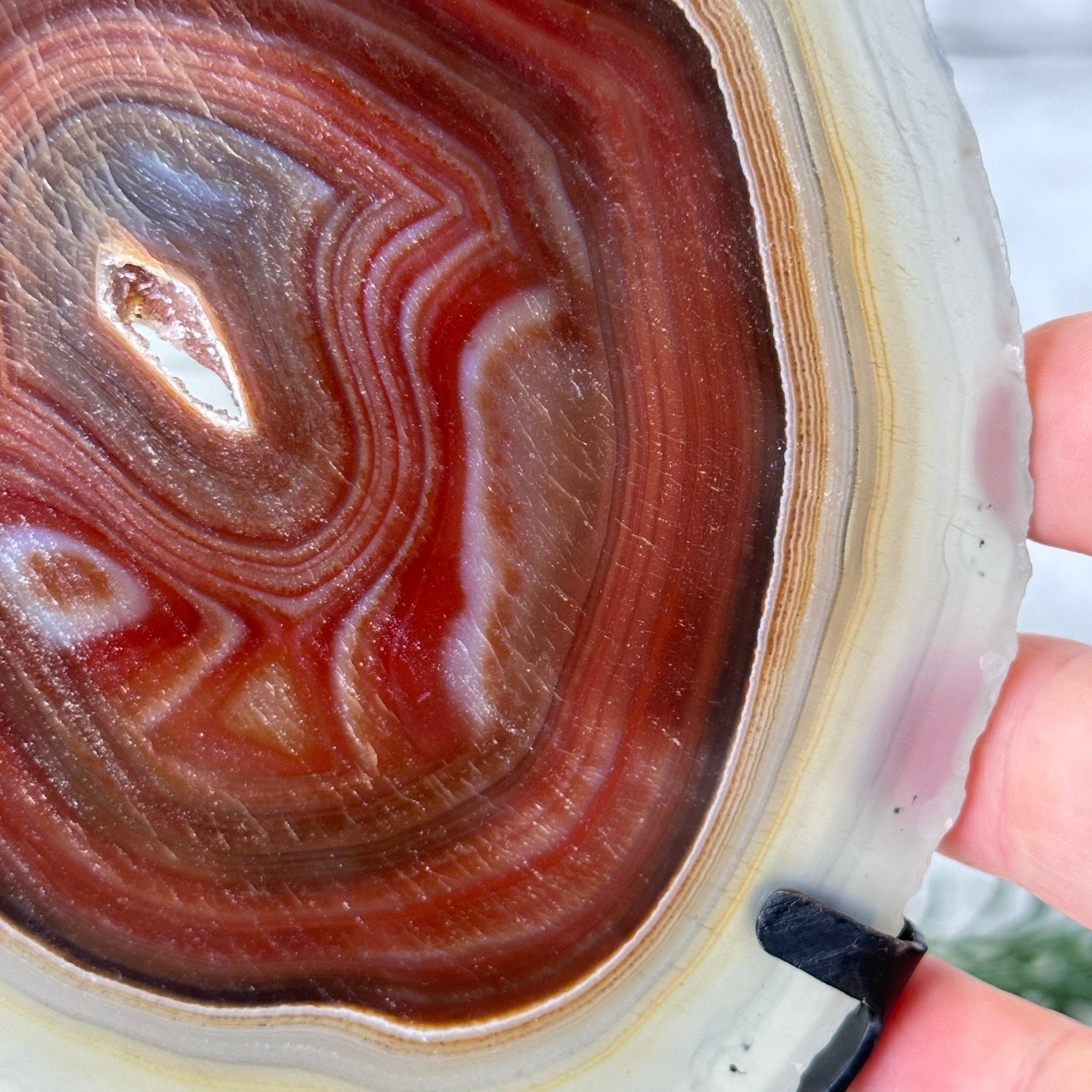 Natural Brazilian Agate Slice on metal base, 7.8" tall Model #5067NA-057 by Brazil Gems - Brazil GemsBrazil GemsNatural Brazilian Agate Slice on metal base, 7.8" tall Model #5067NA-057 by Brazil GemsSlices on Fixed Bases5067NA-057
