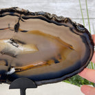 Natural Brazilian Agate Slice on metal base, 8.25" tall Model #5057-0126 by Brazil Gems - Brazil GemsBrazil GemsNatural Brazilian Agate Slice on metal base, 8.25" tall Model #5057-0126 by Brazil GemsSlices on Fixed Bases5057-0126