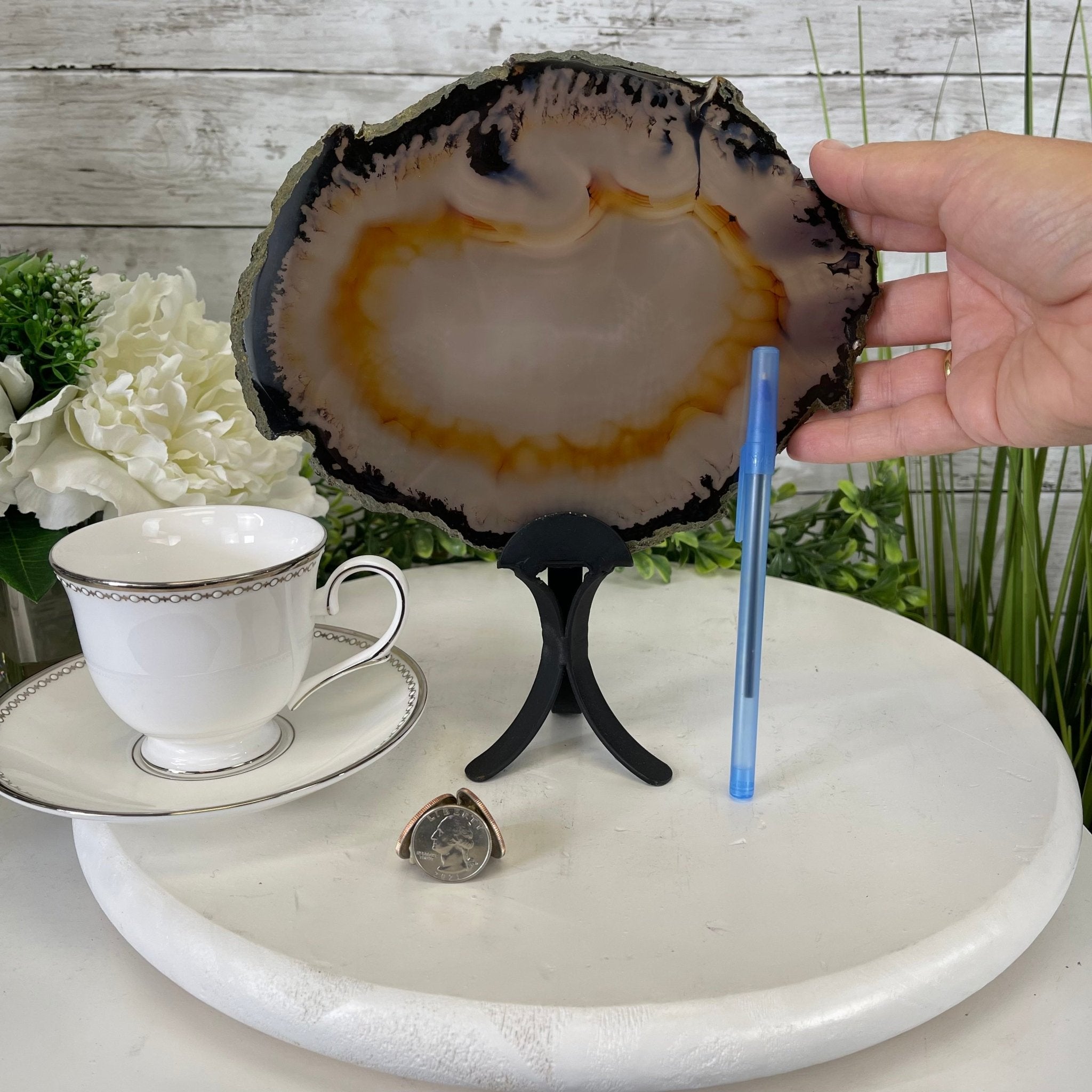 Natural Brazilian Agate Slice on metal base, 9.5" tall Model #5057-0103 by Brazil Gems - Brazil GemsBrazil GemsNatural Brazilian Agate Slice on metal base, 9.5" tall Model #5057-0103 by Brazil GemsSlices on Fixed Bases5057-0103