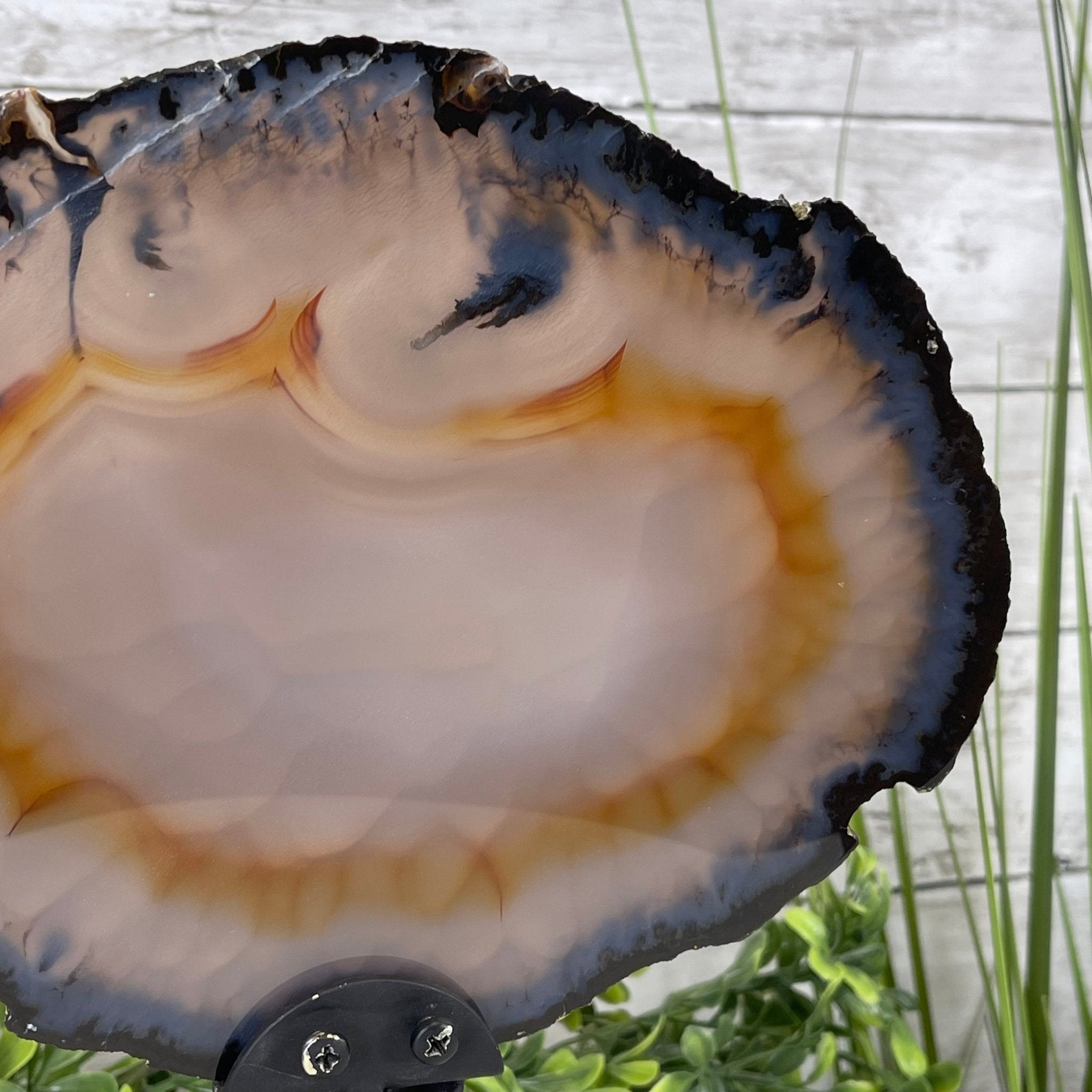 Natural Brazilian Agate Slice on metal base, 9.5" tall Model #5057-0103 by Brazil Gems - Brazil GemsBrazil GemsNatural Brazilian Agate Slice on metal base, 9.5" tall Model #5057-0103 by Brazil GemsSlices on Fixed Bases5057-0103