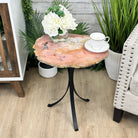 Natural Brazilian Pink Amethyst Side Table on a black metal base, 21.5" tall #1382-0002 by Brazil Gems - Brazil GemsBrazil GemsNatural Brazilian Pink Amethyst Side Table on a black metal base, 21.5" tall #1382-0002 by Brazil GemsTables: Side1382-0002