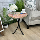 Natural Brazilian Pink Amethyst Side Table on a black metal base, 21.5" tall #1382-0002 by Brazil Gems - Brazil GemsBrazil GemsNatural Brazilian Pink Amethyst Side Table on a black metal base, 21.5" tall #1382-0002 by Brazil GemsTables: Side1382-0002