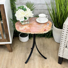 Natural Brazilian Pink Amethyst Side Table on a black metal base, 21.75" tall Model #1382-0003 by Brazil Gems - Brazil GemsBrazil GemsNatural Brazilian Pink Amethyst Side Table on a black metal base, 21.75" tall Model #1382-0003 by Brazil GemsTables: Side1382-0003