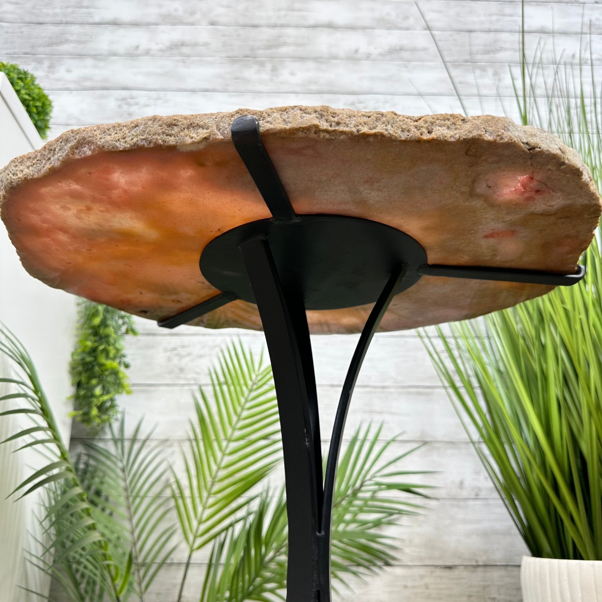 Natural Brazilian Pink Amethyst Side Table on a black metal base, 21.75" tall Model #1382-0003 by Brazil Gems - Brazil GemsBrazil GemsNatural Brazilian Pink Amethyst Side Table on a black metal base, 21.75" tall Model #1382-0003 by Brazil GemsTables: Side1382-0003