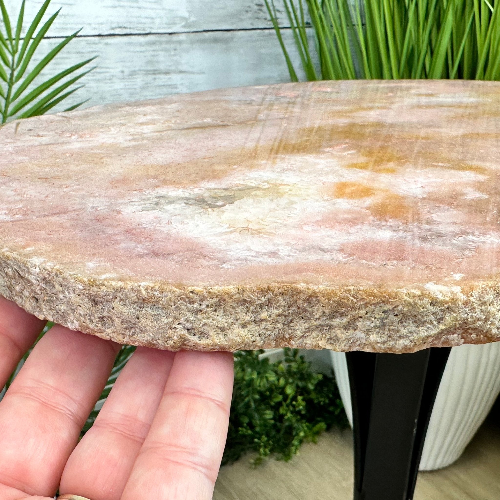 Natural Brazilian Pink Amethyst Side Table on a black metal base, 21.75" tall Model #1382-0003 by Brazil Gems - Brazil GemsBrazil GemsNatural Brazilian Pink Amethyst Side Table on a black metal base, 21.75" tall Model #1382-0003 by Brazil GemsTables: Side1382-0003