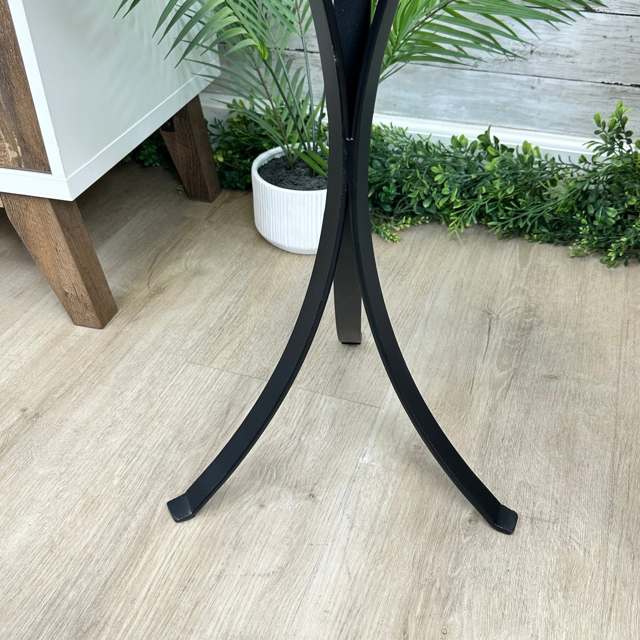 Natural Brazilian Pink Amethyst Side Table on a black metal base, 21.75" tall Model #1382-0003 by Brazil Gems - Brazil GemsBrazil GemsNatural Brazilian Pink Amethyst Side Table on a black metal base, 21.75" tall Model #1382-0003 by Brazil GemsTables: Side1382-0003