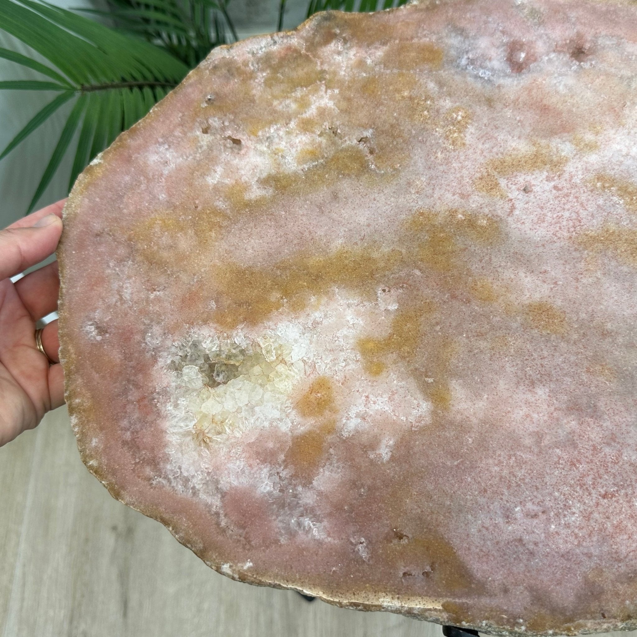 Natural Brazilian Pink Amethyst Side Table on a black metal base, 21.75" tall Model #1382-0003 by Brazil Gems - Brazil GemsBrazil GemsNatural Brazilian Pink Amethyst Side Table on a black metal base, 21.75" tall Model #1382-0003 by Brazil GemsTables: Side1382-0003