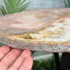Natural Brazilian Pink Amethyst Side Table on a black metal base, 22" tall #1382-0006 by Brazil Gems - Brazil GemsBrazil GemsNatural Brazilian Pink Amethyst Side Table on a black metal base, 22" tall #1382-0006 by Brazil GemsTables: Side1382-0006