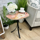 Natural Brazilian Pink Amethyst Side Table on a black metal base, 22" tall #1382-0006 by Brazil Gems - Brazil GemsBrazil GemsNatural Brazilian Pink Amethyst Side Table on a black metal base, 22" tall #1382-0006 by Brazil GemsTables: Side1382-0006